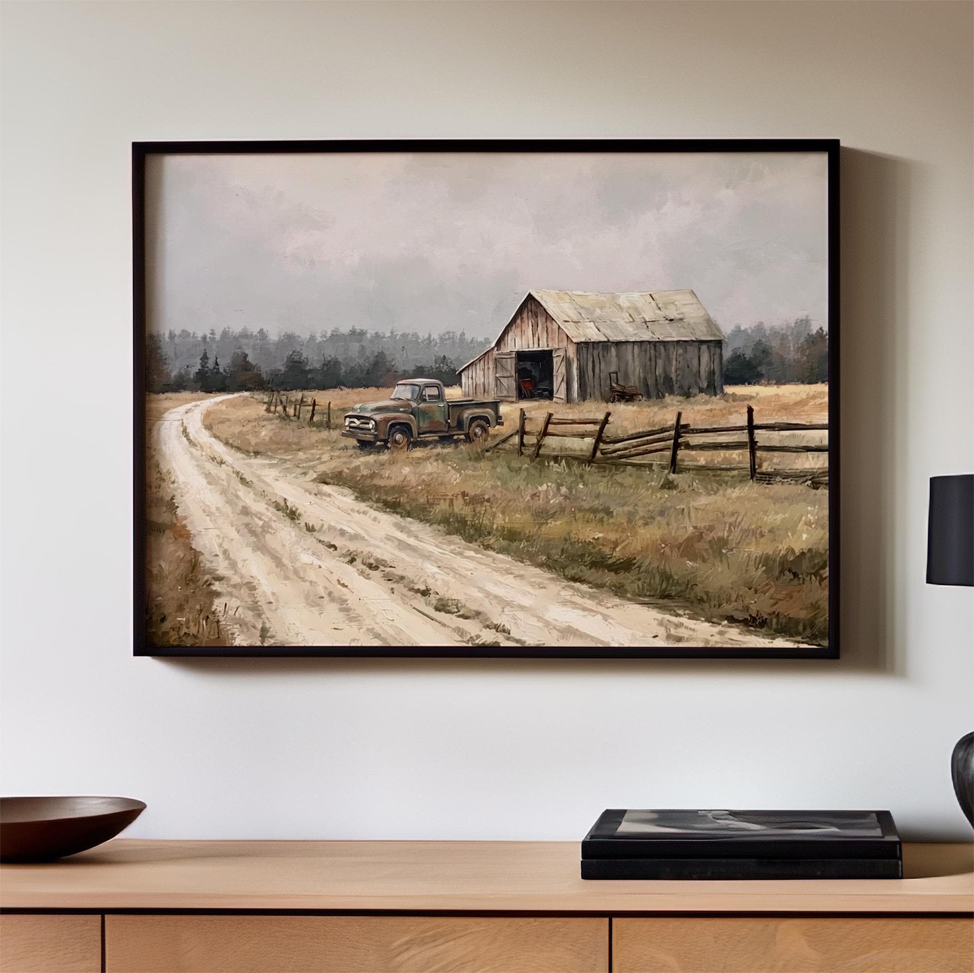 Vintage Old Barn Canvas Print, Rustic Farmhouse Wall Decor, Wood Background Painting, Large Country Style Wall Art,ART59