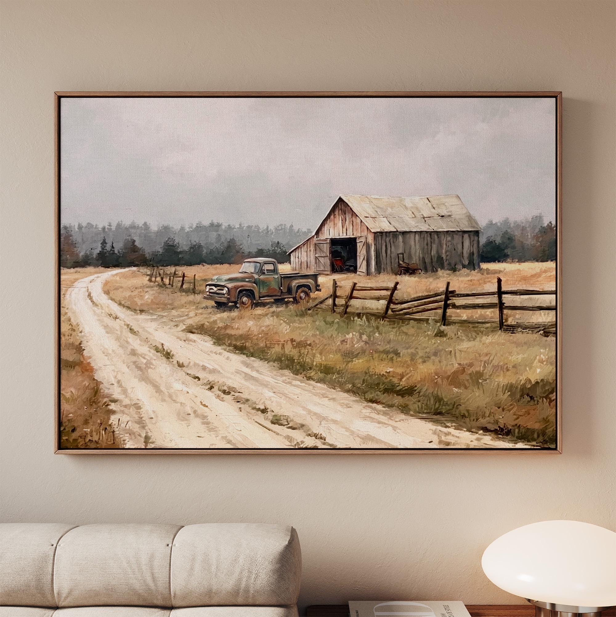 Vintage Old Barn Canvas Print, Rustic Farmhouse Wall Decor, Wood Background Painting, Large Country Style Wall Art,ART59