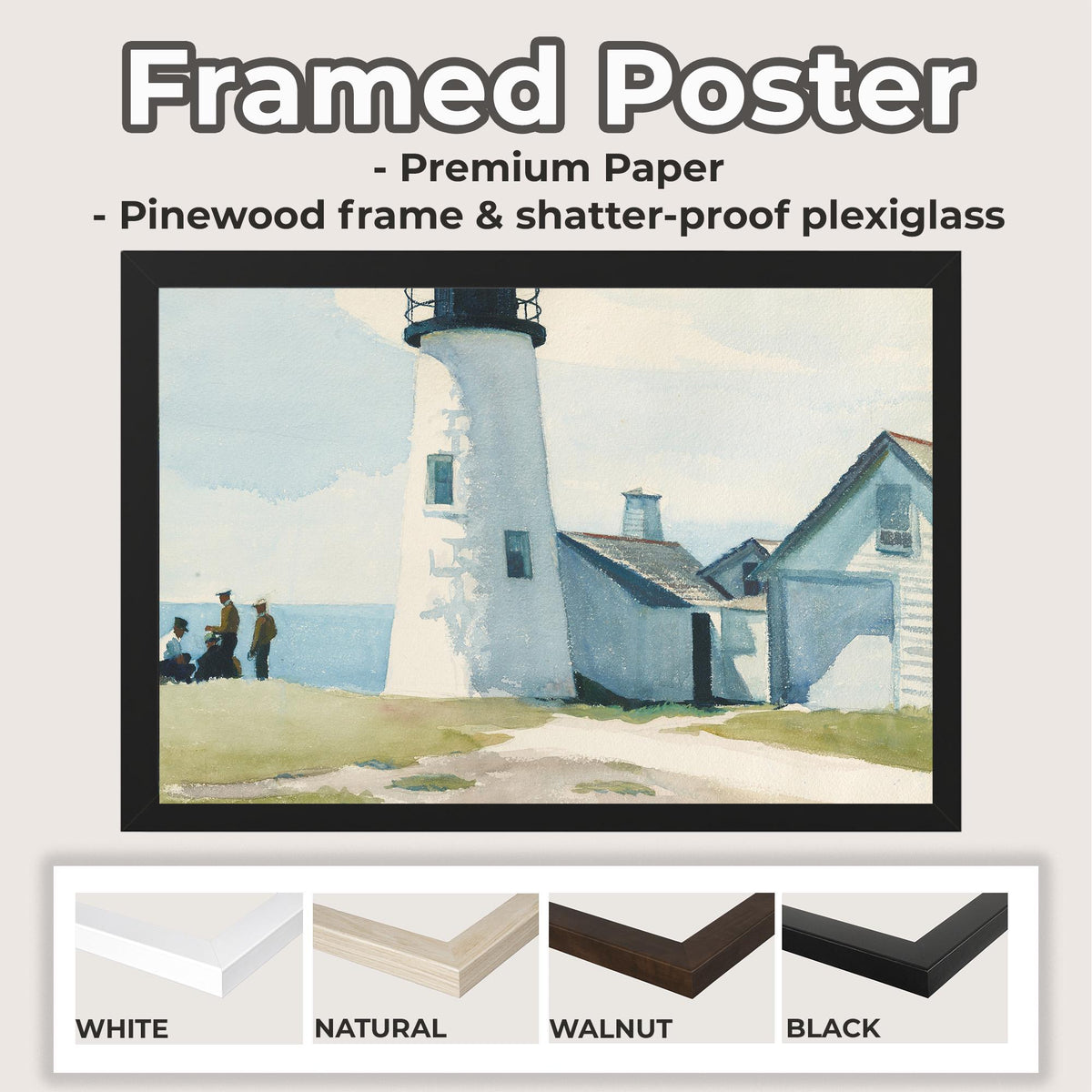 Edward Hopper, Pemaquid Light - 1929 Coastal Watercolor Print, Maine Lighthouse Wall Art, American Realist Seascape Deco