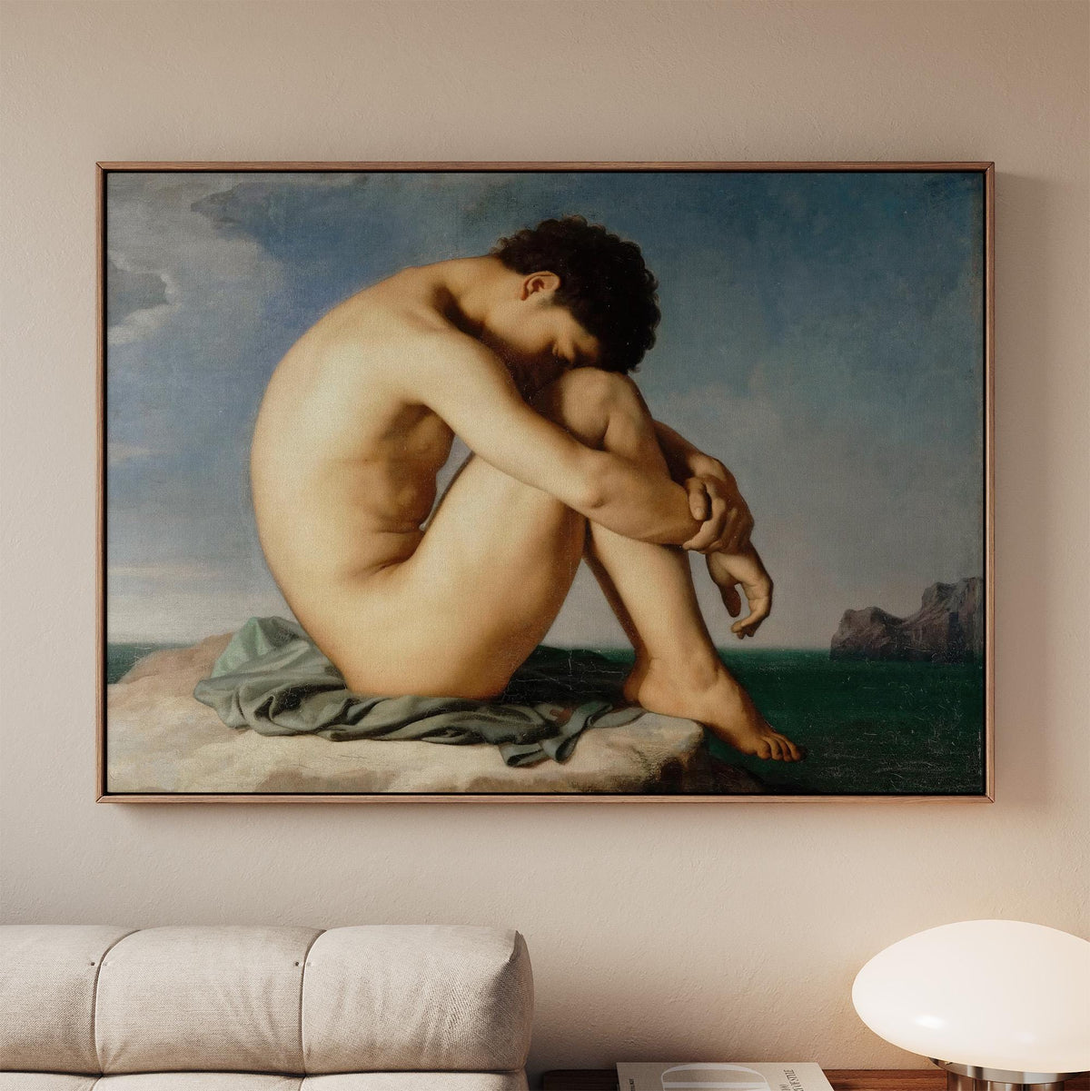 Jean-Hippolyte Flandrin, Study - Young Male Nude Seated Beside the Sea, 1835–1836, French Academic Study, Louvre Wall Ar