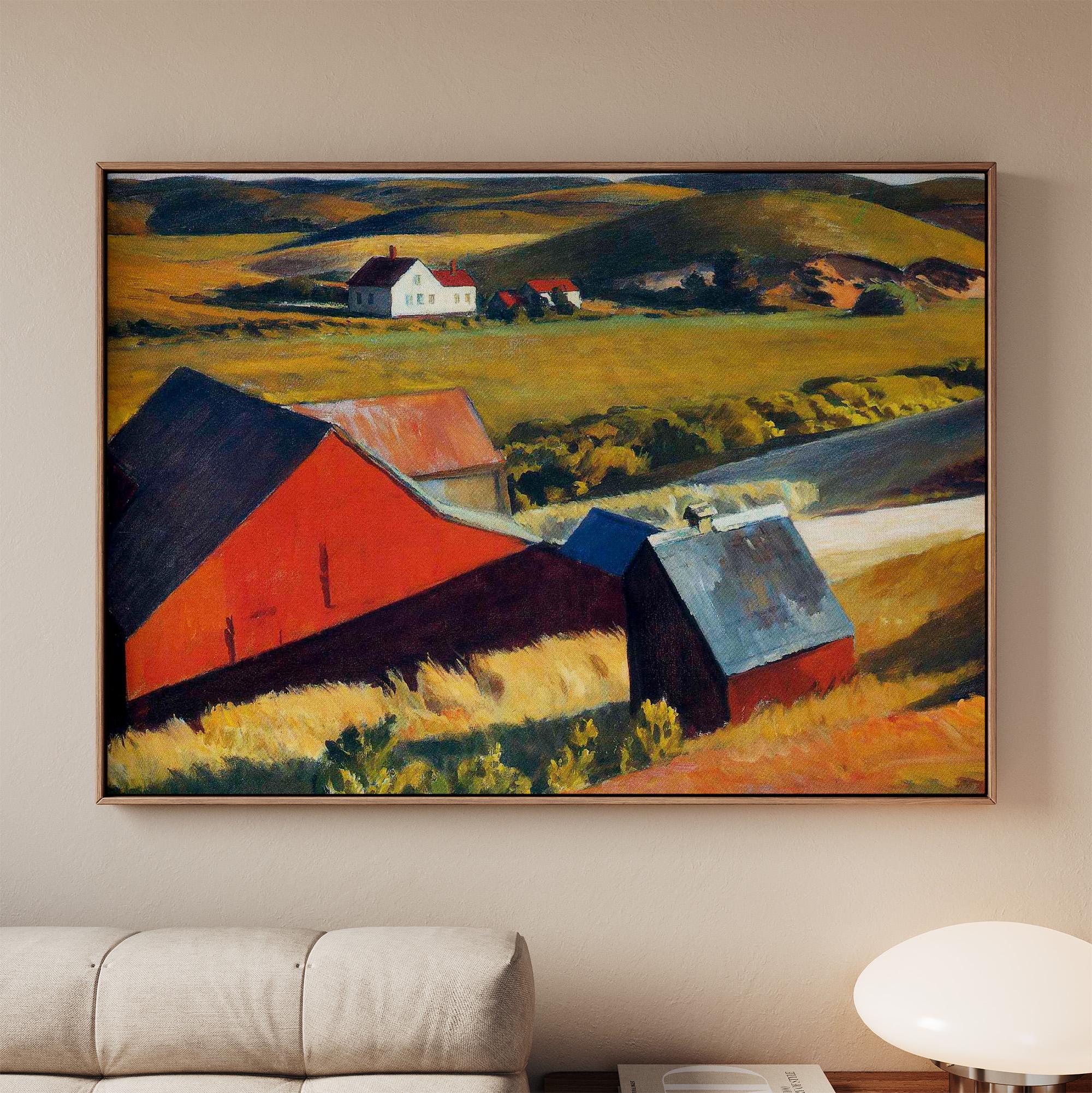 Edward Hopper, Cobb’s Barns and Distant Houses - 1930-1933 American Landscape Print, Cape Cod Barn Wall Art, Rural Reali