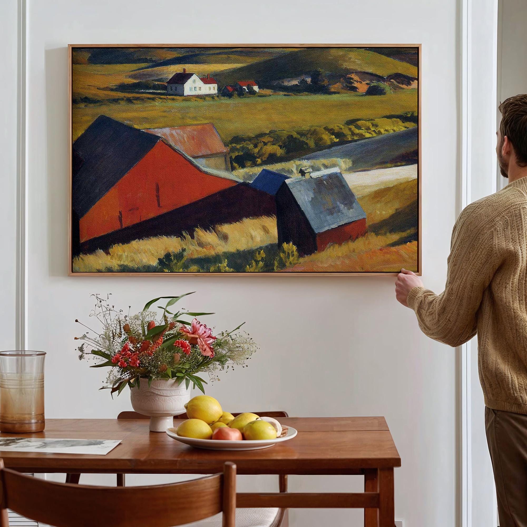 Edward Hopper, Cobb’s Barns and Distant Houses - 1930-1933 American Landscape Print, Cape Cod Barn Wall Art, Rural Reali