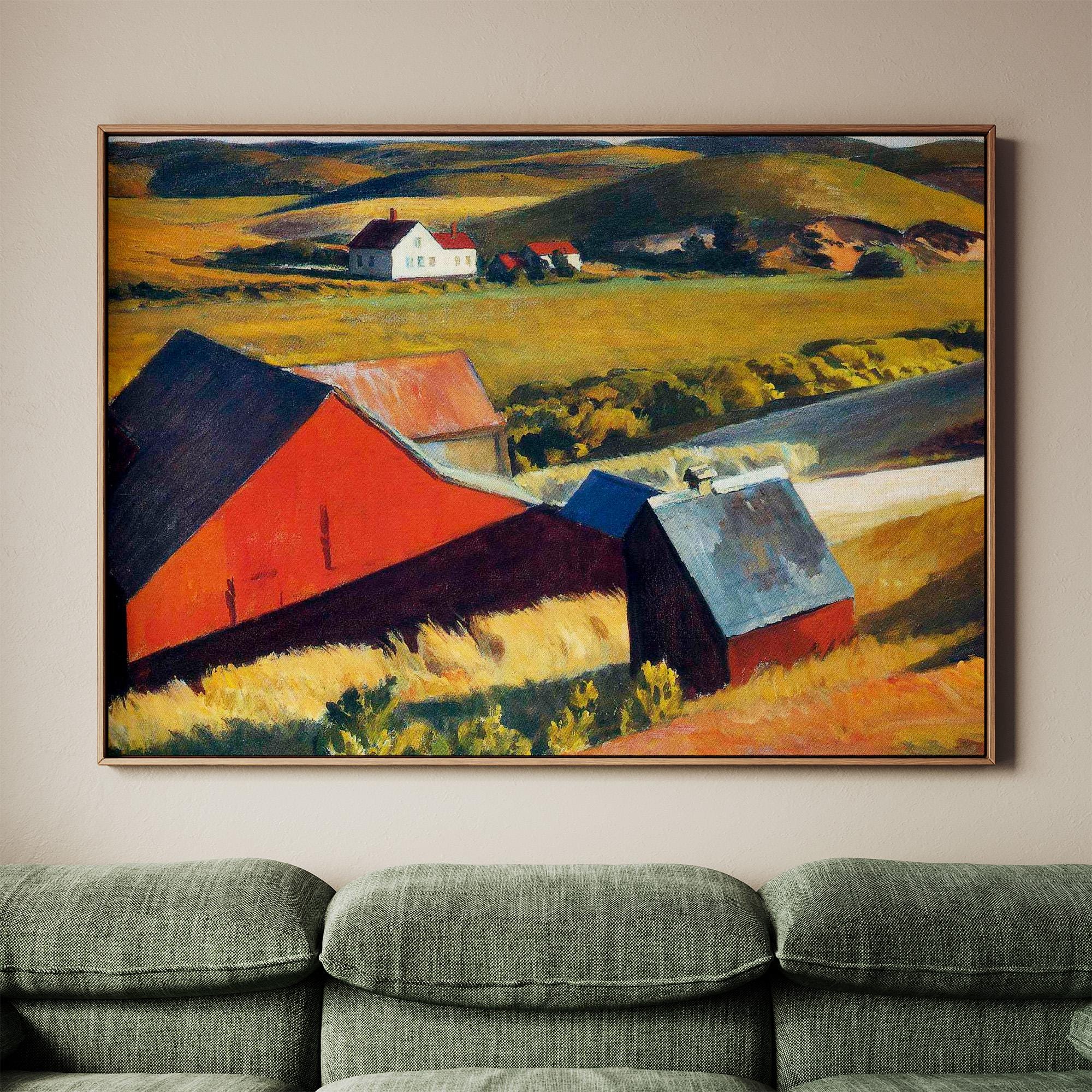 Edward Hopper, Cobb’s Barns and Distant Houses - 1930-1933 American Landscape Print, Cape Cod Barn Wall Art, Rural Reali