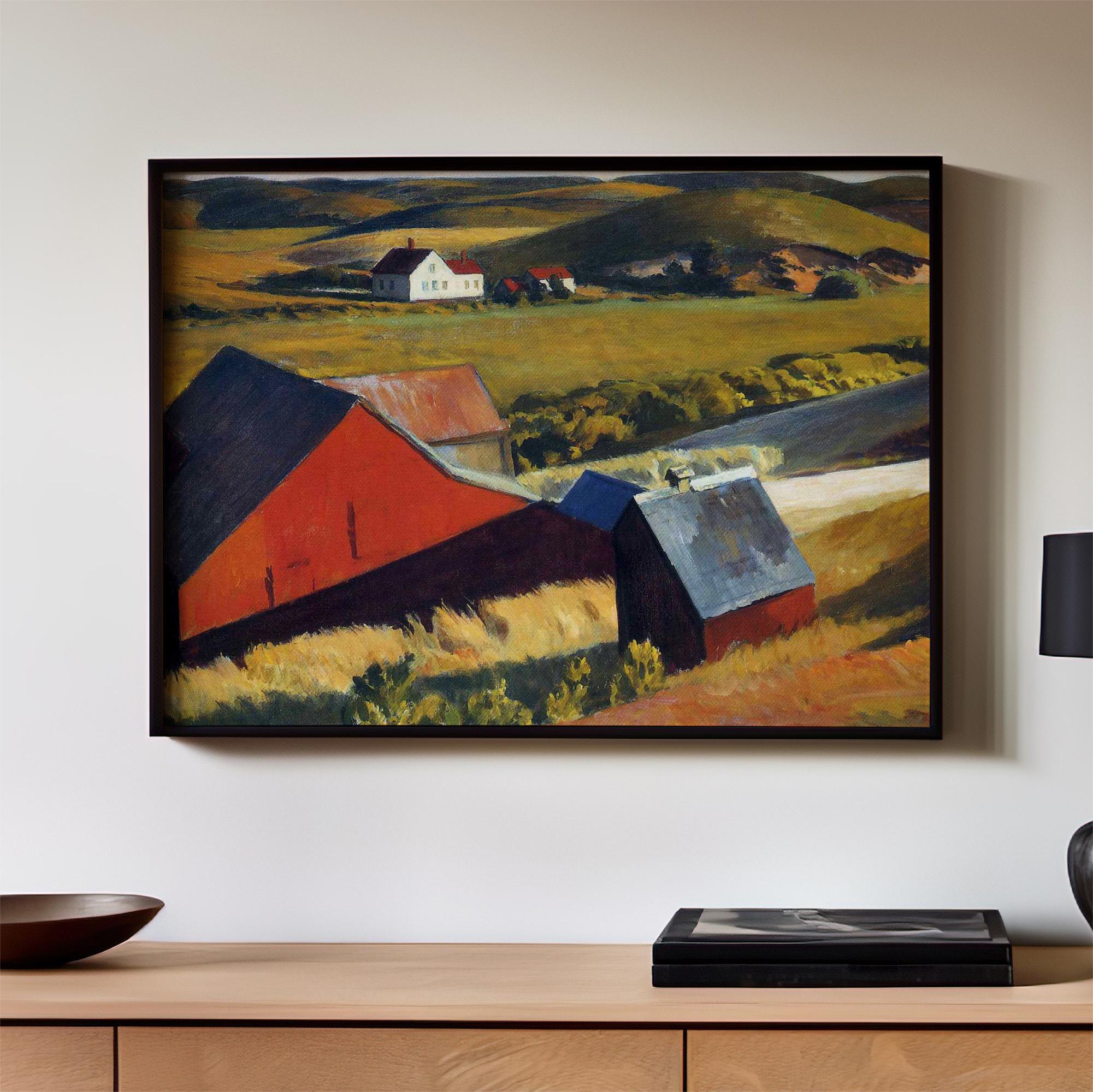 Edward Hopper, Cobb’s Barns and Distant Houses - 1930-1933 American Landscape Print, Cape Cod Barn Wall Art, Rural Reali