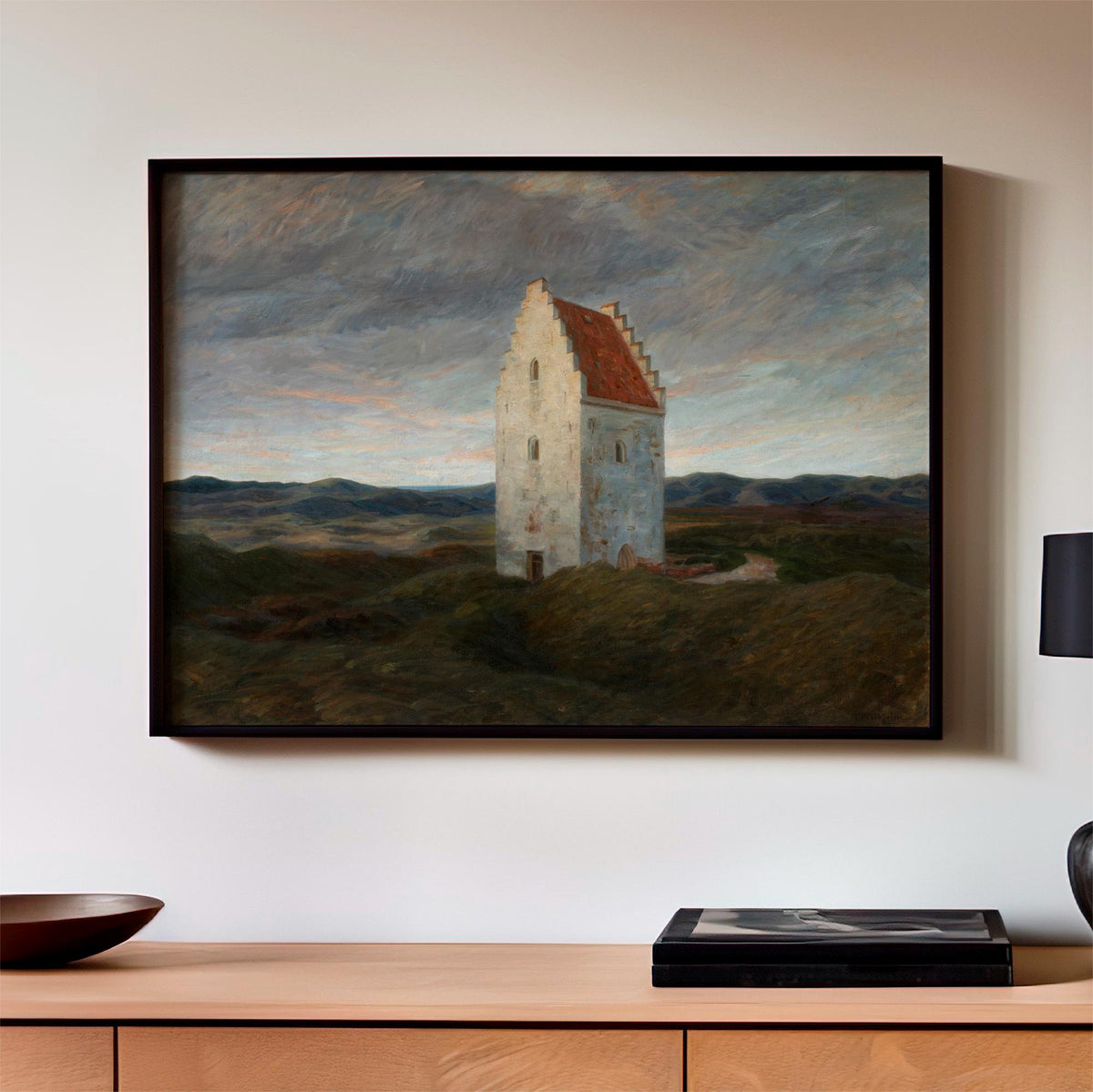Johannes Wilhjelm, The Old Church of Skagen - Night, 1910 Danish Landscape, Skagen Church Wall Art, Nordic Realism Print