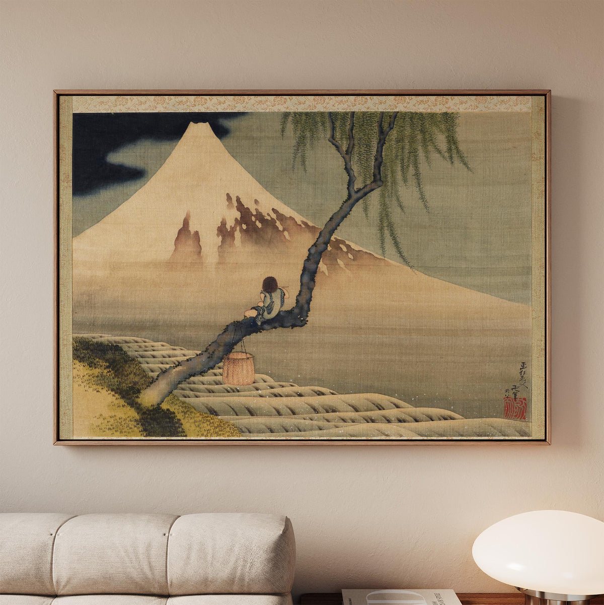 Katsushika Hokusai, Boy Viewing Mount Fuji - 1839 Japanese Painting Print, Mount Fuji Wall Art, Tranquil Nature Decor