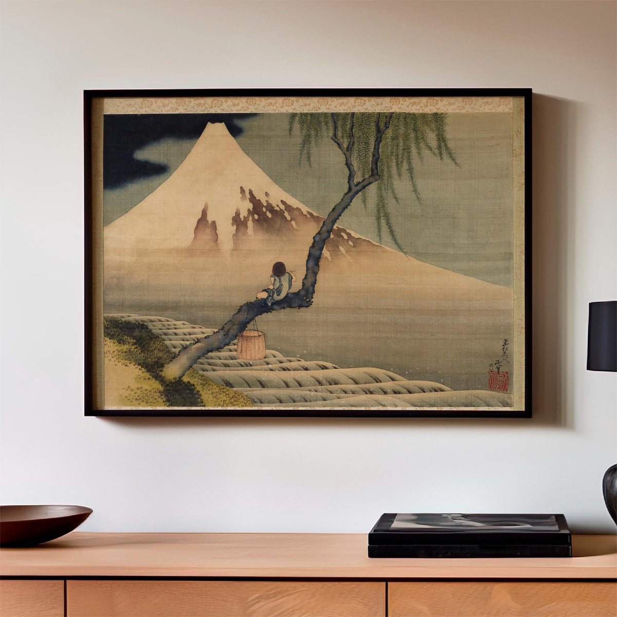 Katsushika Hokusai, Boy Viewing Mount Fuji - 1839 Japanese Painting Print, Mount Fuji Wall Art, Tranquil Nature Decor