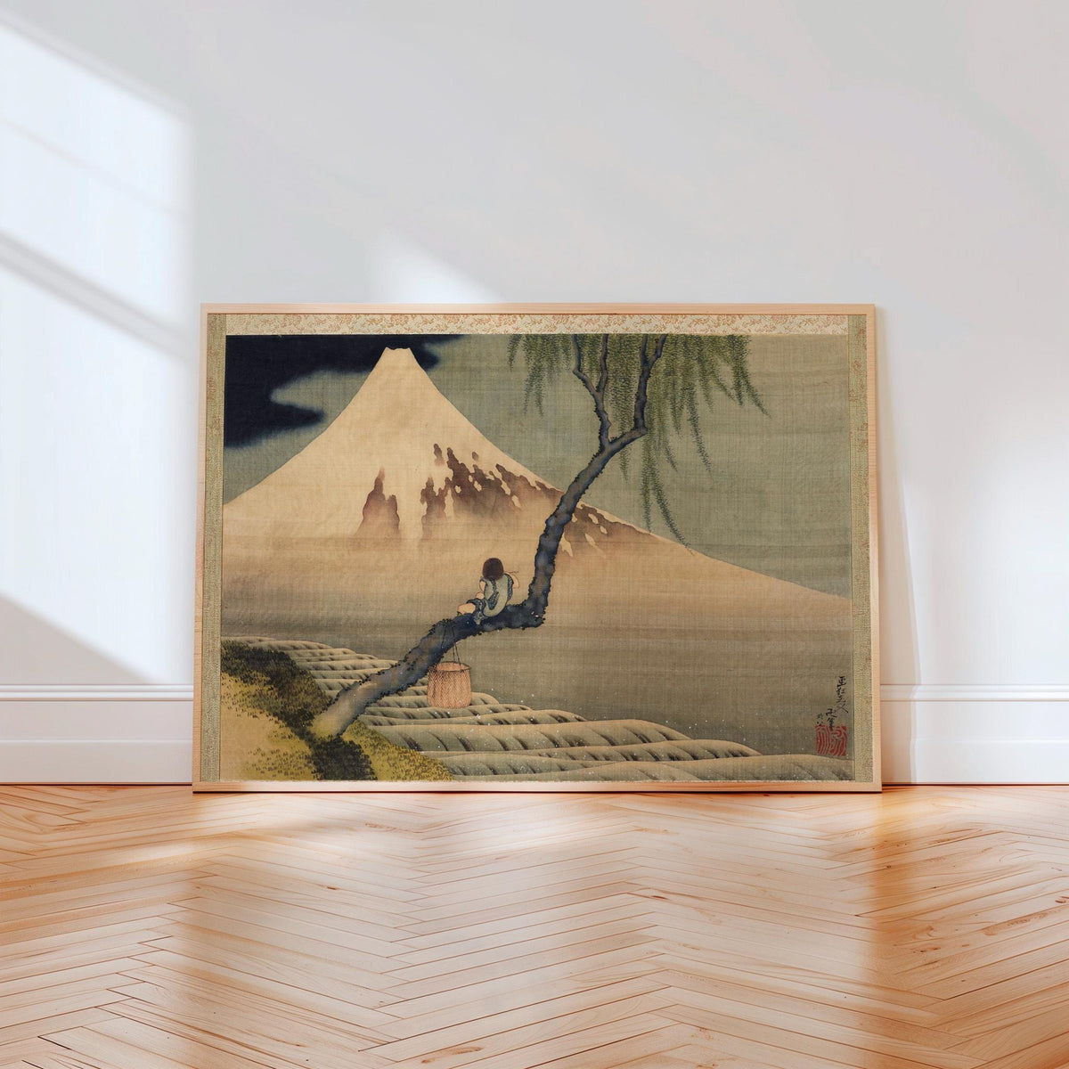 Katsushika Hokusai, Boy Viewing Mount Fuji - 1839 Japanese Painting Print, Mount Fuji Wall Art, Tranquil Nature Decor
