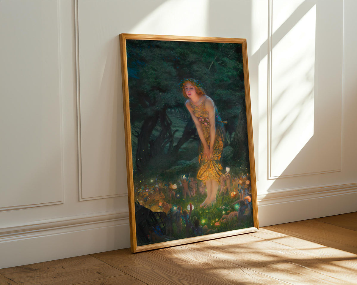 Edward Robert Hughes, Midsummer Eve - 1908 Fairy Print, Victorian Fantasy Wall Art, Woodland Night Scene, Pre-Raphaelite