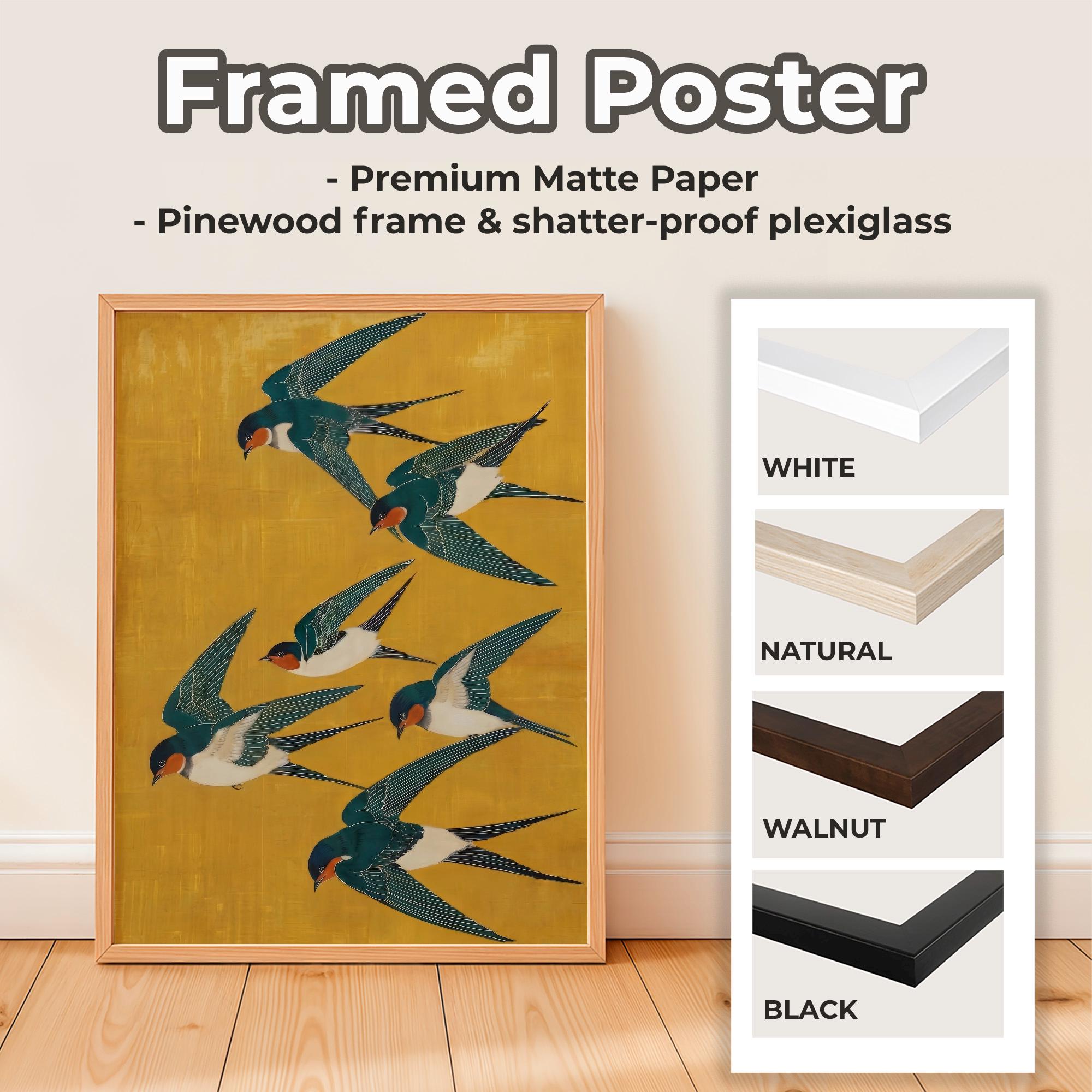 Japanese Swallow Art Print, Yellow Blue Bird Poster, Modern Vertical Animal Wall Decor, ART252