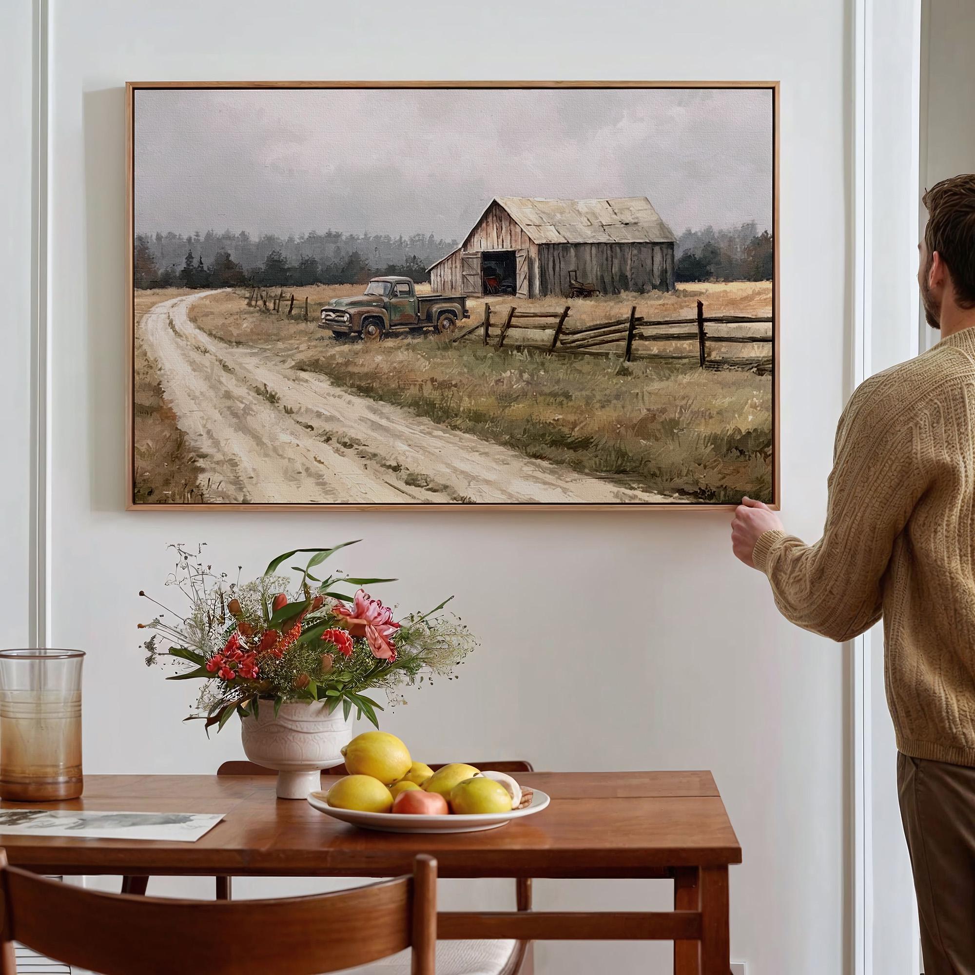 Vintage Old Barn Canvas Print, Rustic Farmhouse Wall Decor, Wood Background Painting, Large Country Style Wall Art,ART59