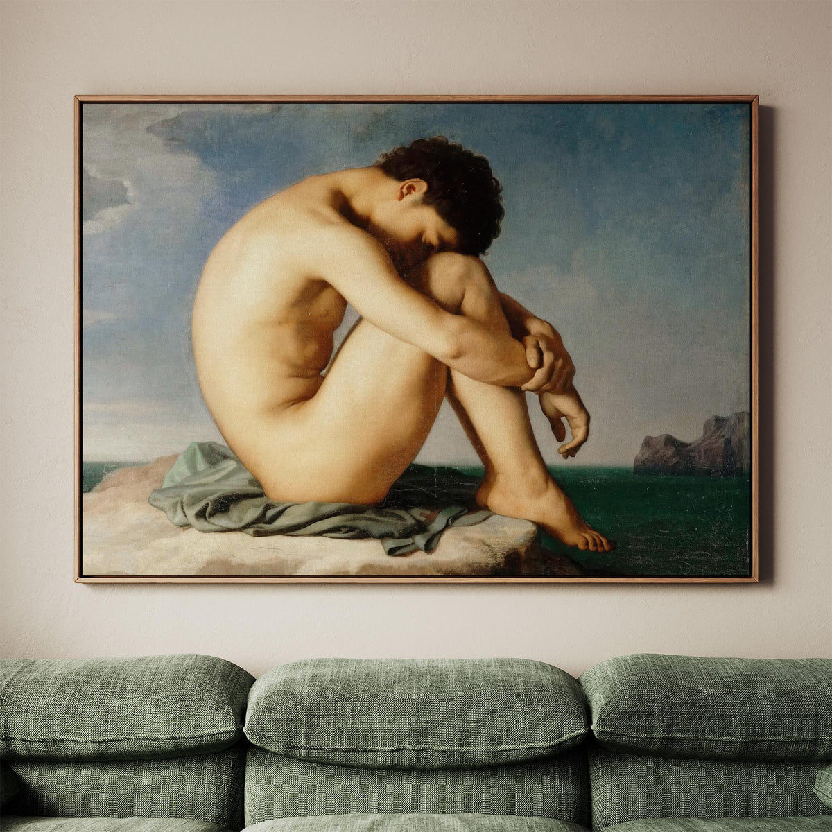 Jean-Hippolyte Flandrin, Study - Young Male Nude Seated Beside the Sea, 1835–1836, French Academic Study, Louvre Wall Ar