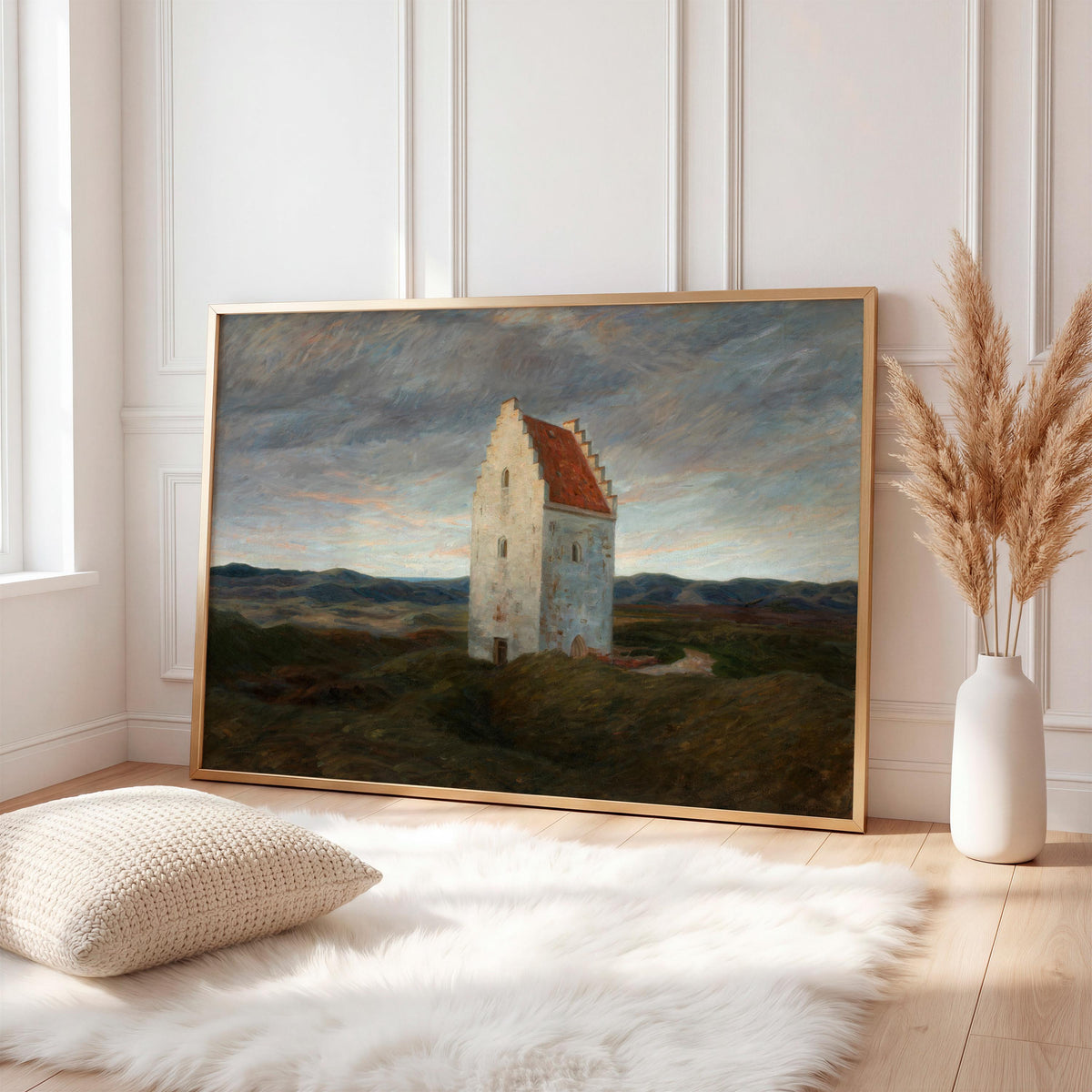 Johannes Wilhjelm, The Old Church of Skagen - Night, 1910 Danish Landscape, Skagen Church Wall Art, Nordic Realism Print