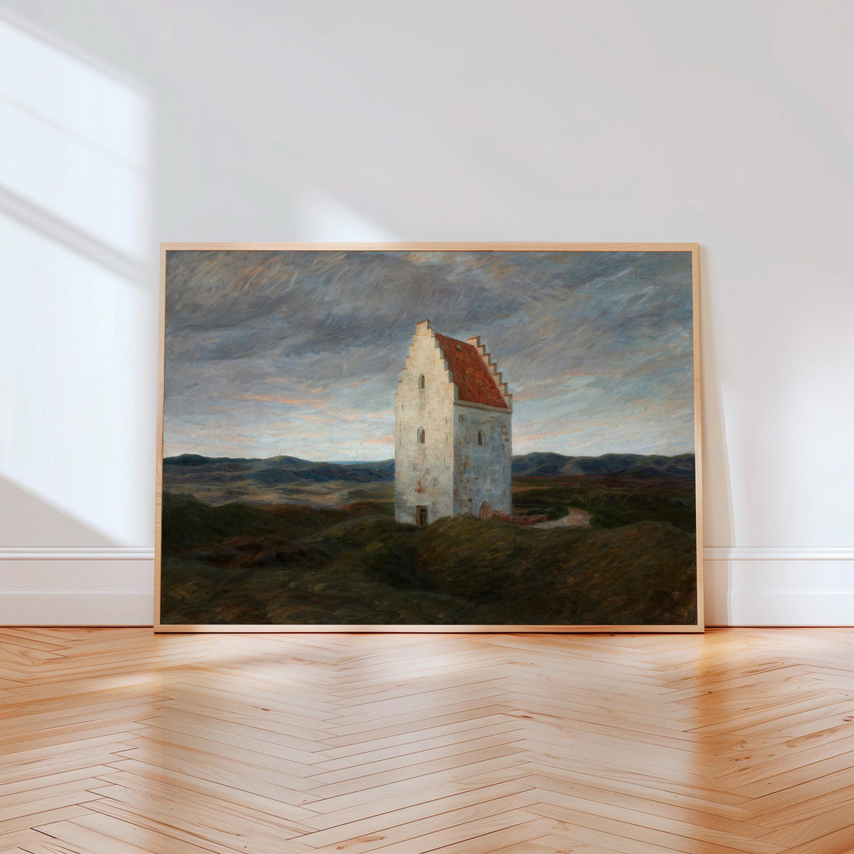 Johannes Wilhjelm, The Old Church of Skagen - Night, 1910 Danish Landscape, Skagen Church Wall Art, Nordic Realism Print