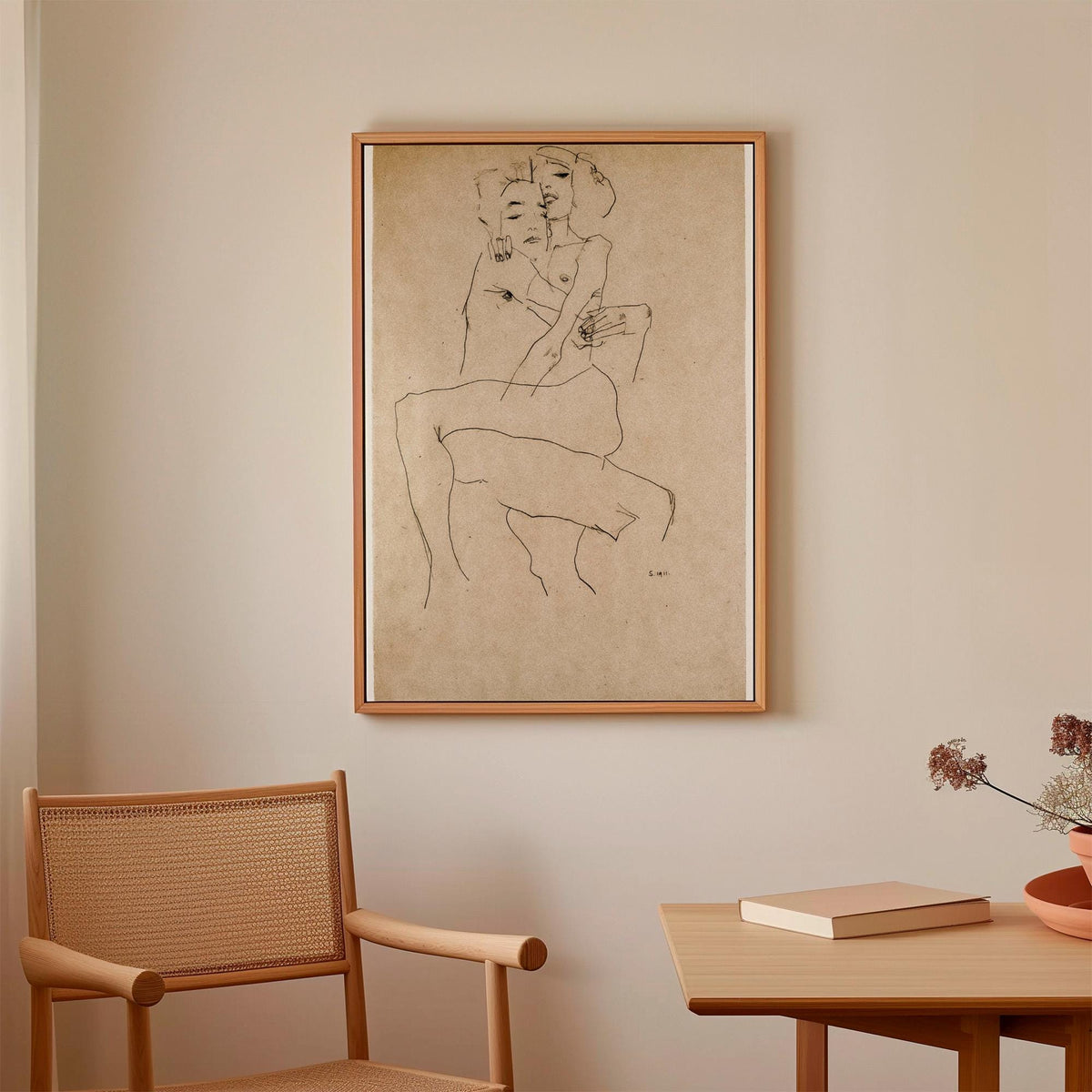 Egon Schiele The Embrace (Lovers II) 1917 Romantic Expressionist Couple Painting Print, Vintage Bedroom Wall Art