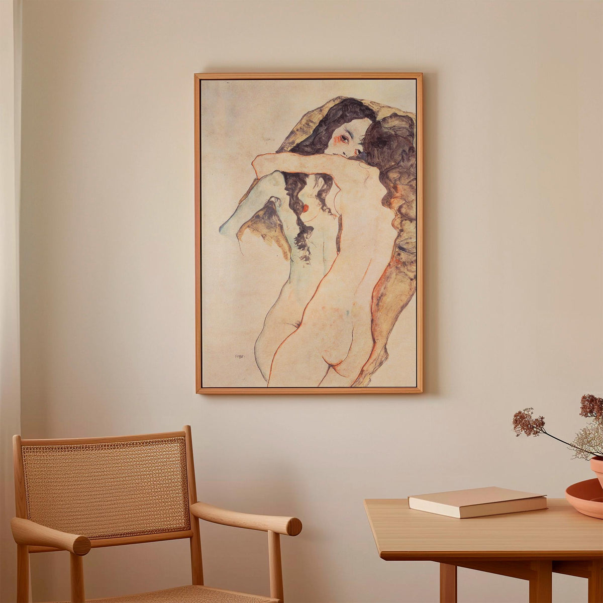 Egon Schiele Two Women Embracing 1915 Expressionist Lesbian Couple Drawing Print, Romantic Vintage Art Wall Decor