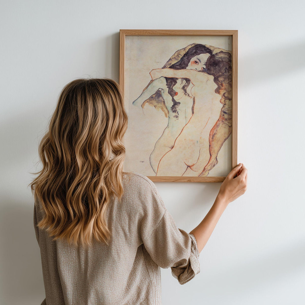 Egon Schiele Two Women Embracing 1915 Expressionist Lesbian Couple Drawing Print, Romantic Vintage Art Wall Decor