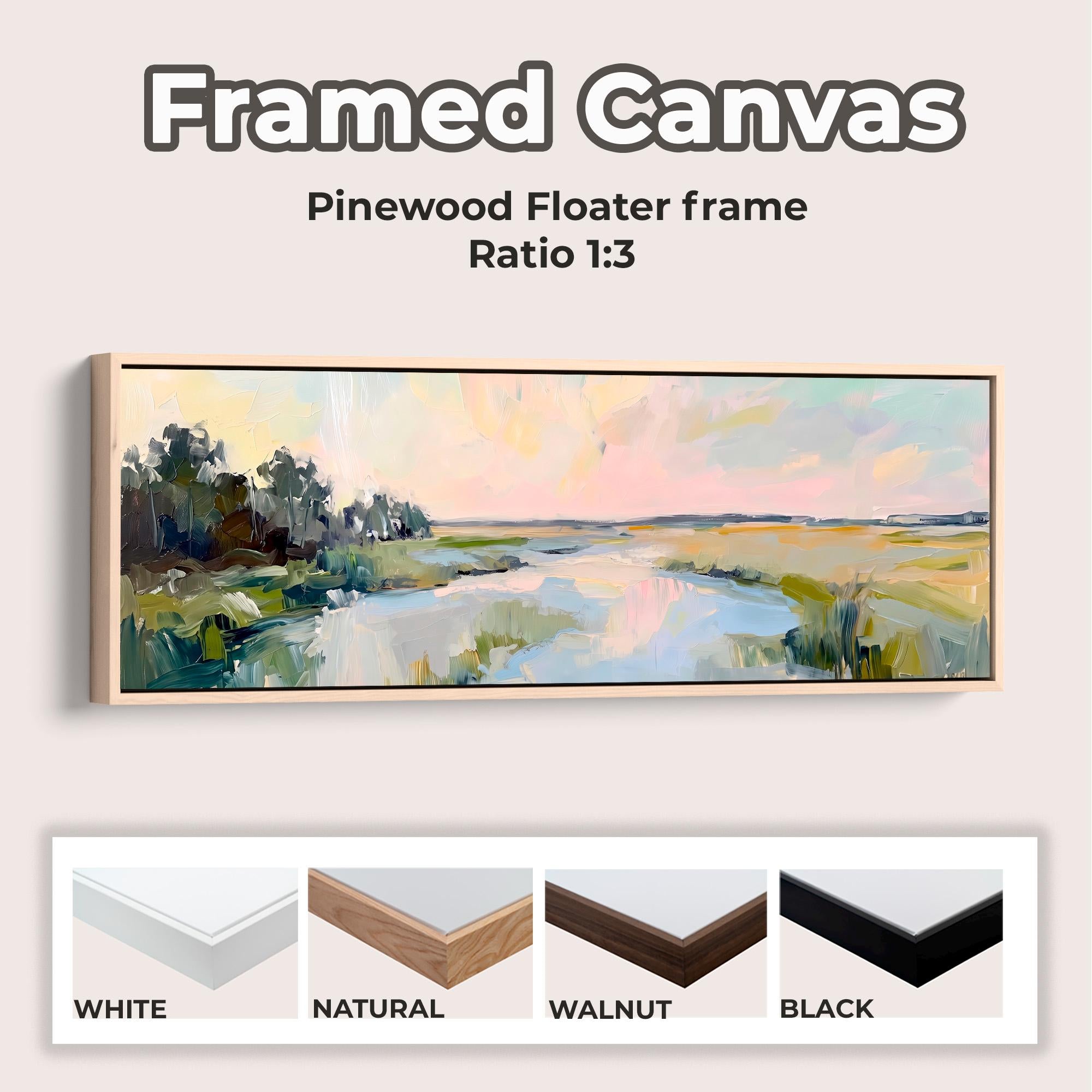 Lowcountry Marsh Framed Canvas Print, Horizontal Large Abstract Wall Art for Living Room, Pastel Sunset Decor,  ART564