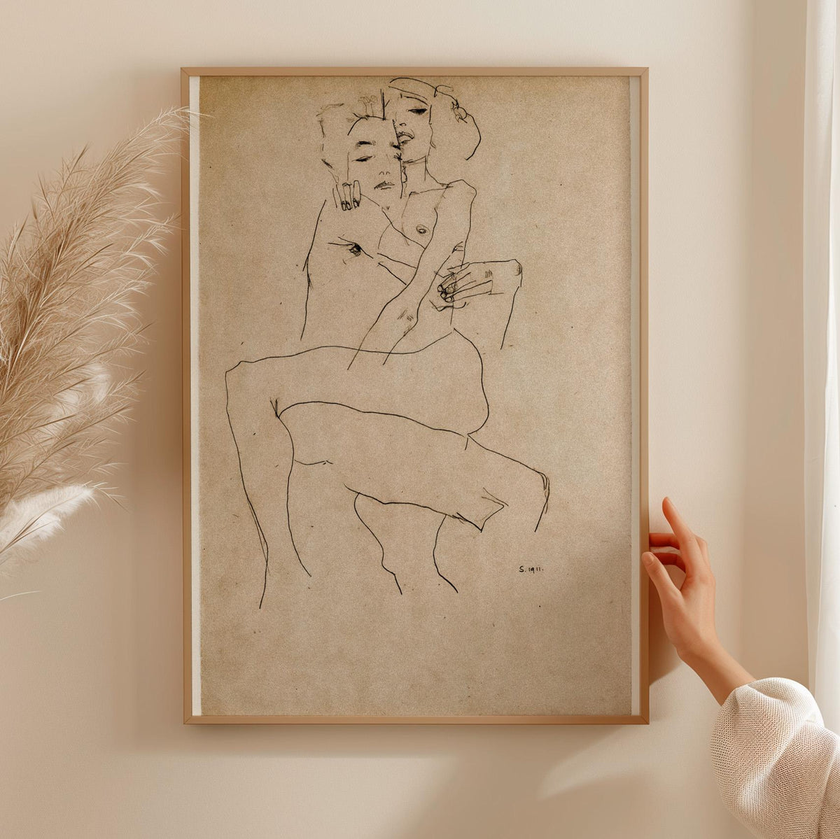 Egon Schiele The Embrace (Lovers II) 1917 Romantic Expressionist Couple Painting Print, Vintage Bedroom Wall Art