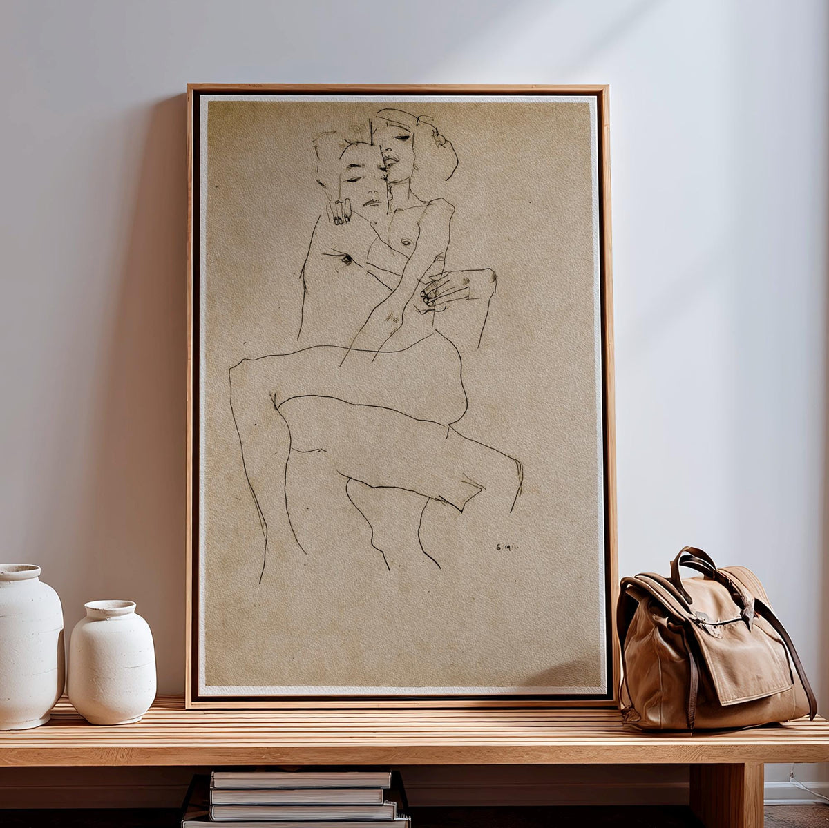 Egon Schiele The Embrace (Lovers II) 1917 Romantic Expressionist Couple Painting Print, Vintage Bedroom Wall Art