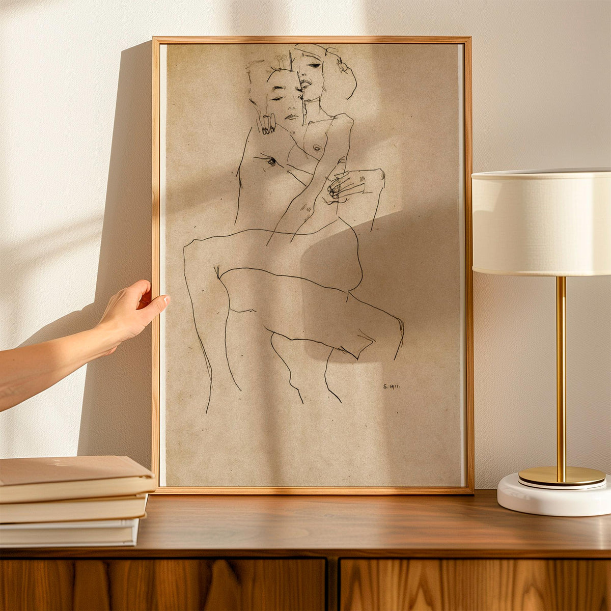Egon Schiele The Embrace (Lovers II) 1917 Romantic Expressionist Couple Painting Print, Vintage Bedroom Wall Art