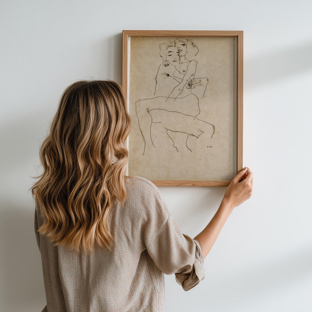 Egon Schiele The Embrace (Lovers II) 1917 Romantic Expressionist Couple Painting Print, Vintage Bedroom Wall Art