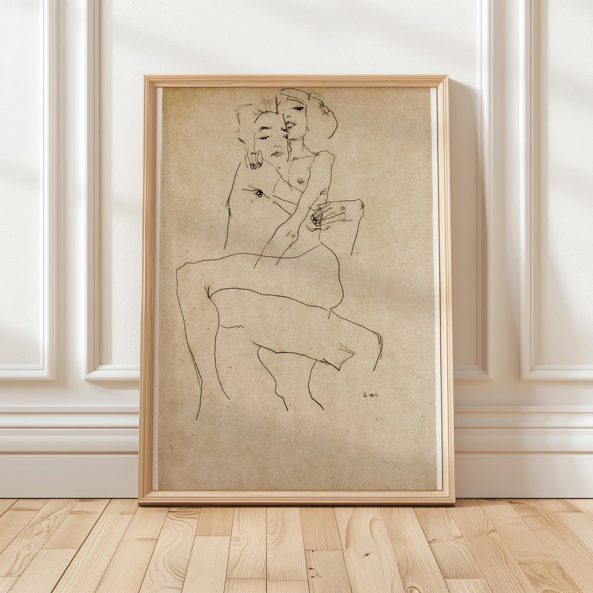 Egon Schiele The Embrace (Lovers II) 1917 Romantic Expressionist Couple Painting Print, Vintage Bedroom Wall Art