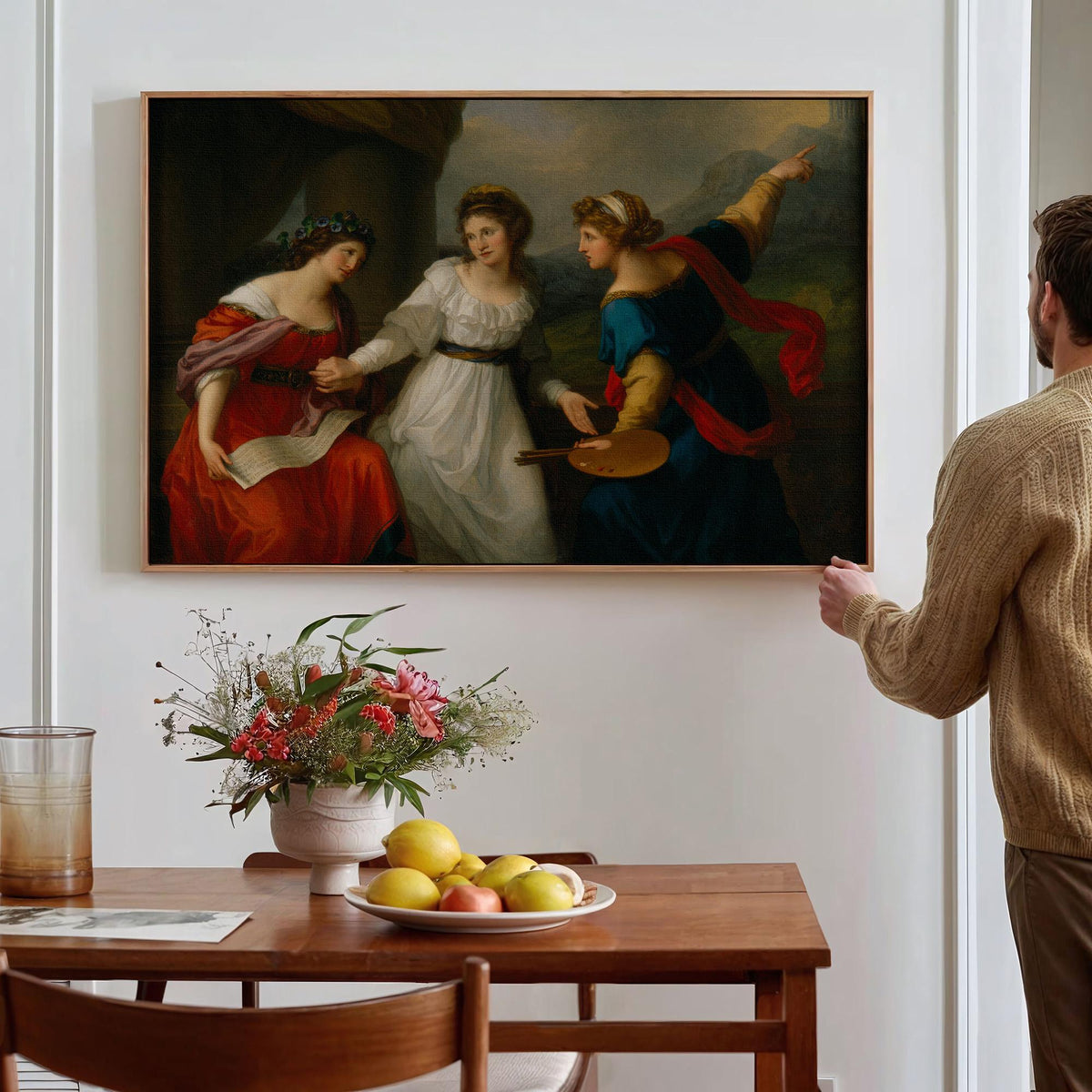 Neoclassical Art, Female Artist Art, Reproduction of Self-Portrait Hesitating Between Music and Painting by Angelica Kau
