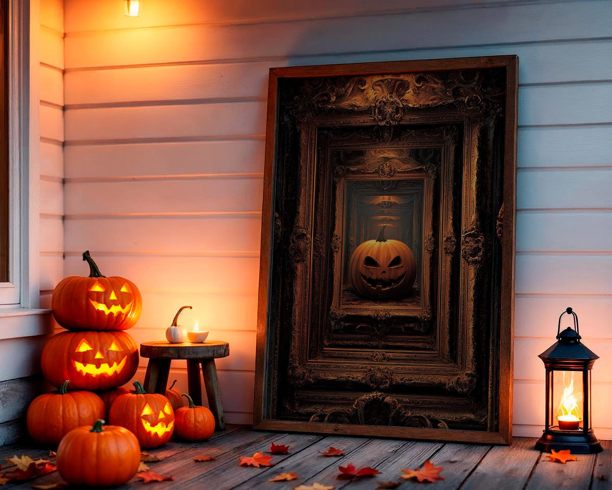 Pumpkin Framed Art Print – vintage Halloween wall decor, classic autumn pumpkin poster for cozy seasonal home