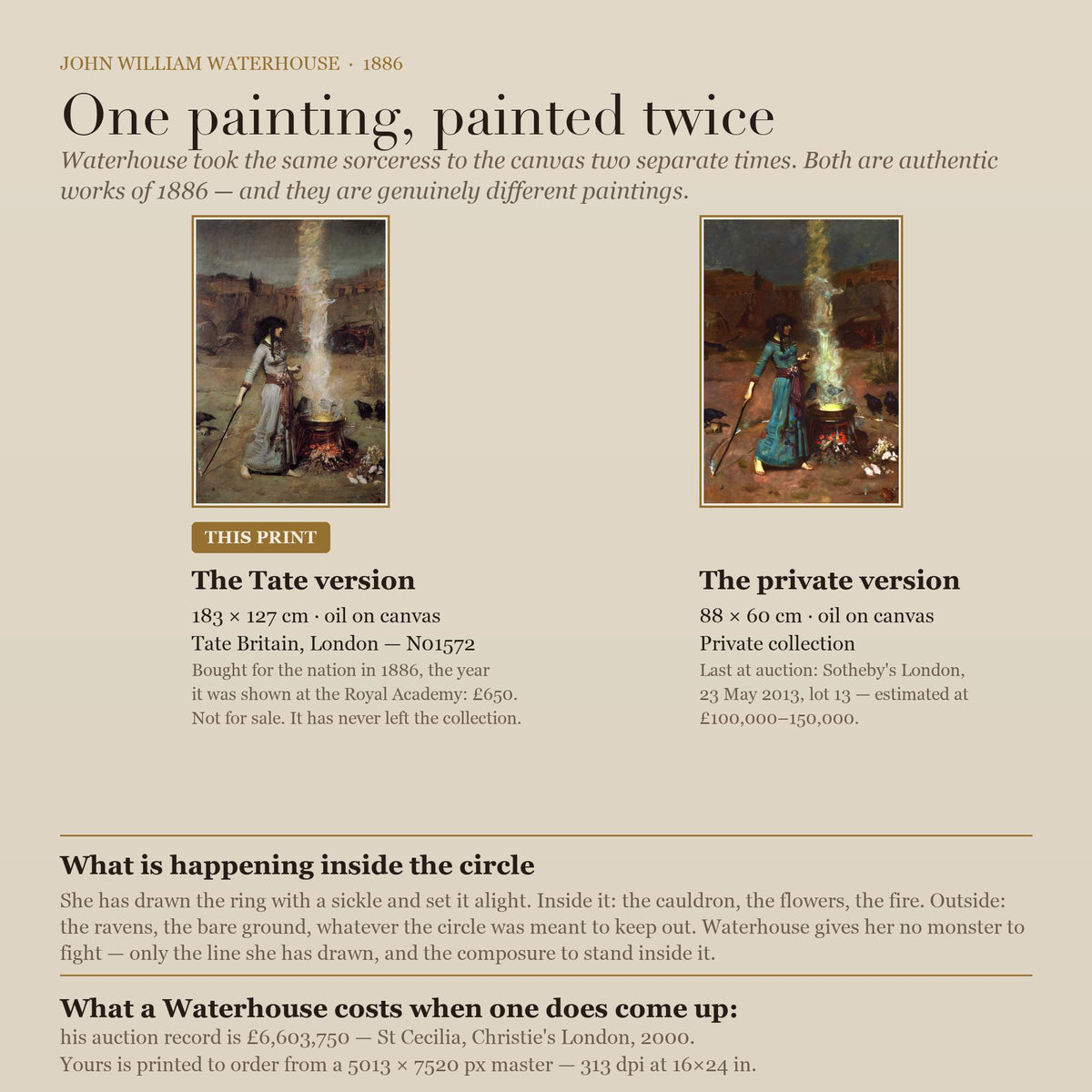 The Magic Circle Tate Britain Version - John William Waterhouse Sorceress Canvas Print, Cauldron Ritual Art, Witchy Bedr