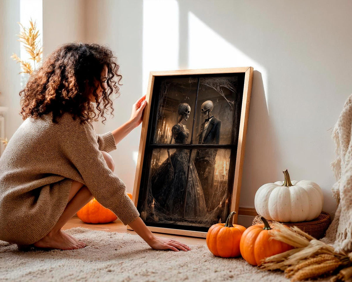 Dark Gothic Skeleton Couple Poster, Victorian Dance Wall Art Print, Halloween Gift for Gothic Lovers, Halloween Wall Art