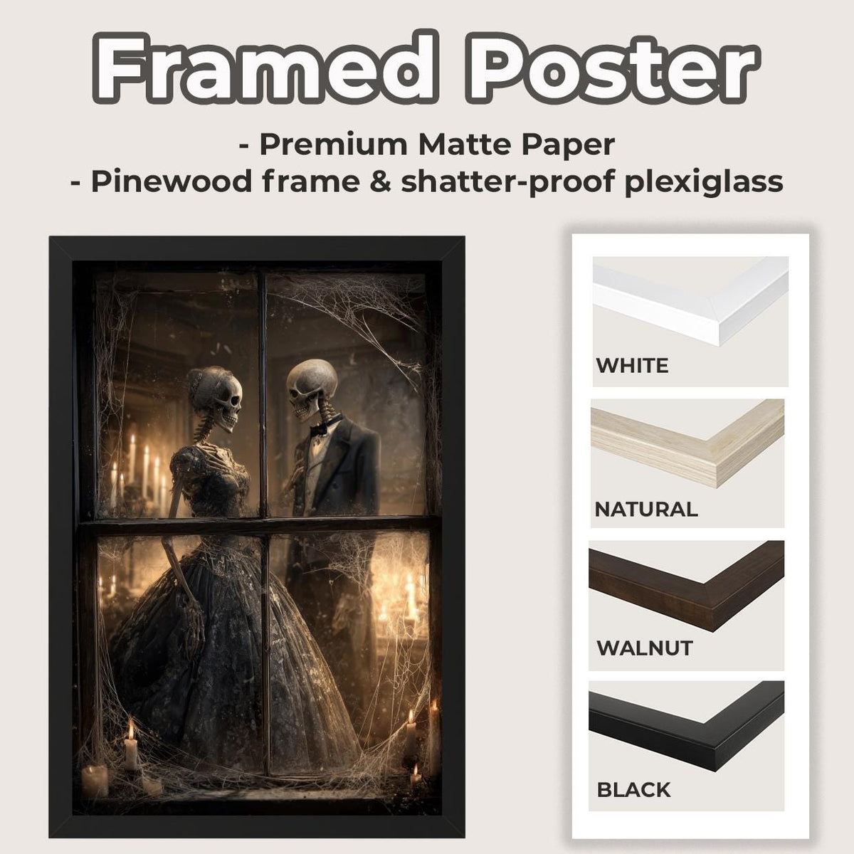 Dark Gothic Skeleton Couple Poster, Victorian Dance Wall Art Print, Halloween Gift for Gothic Lovers, Halloween Wall Art