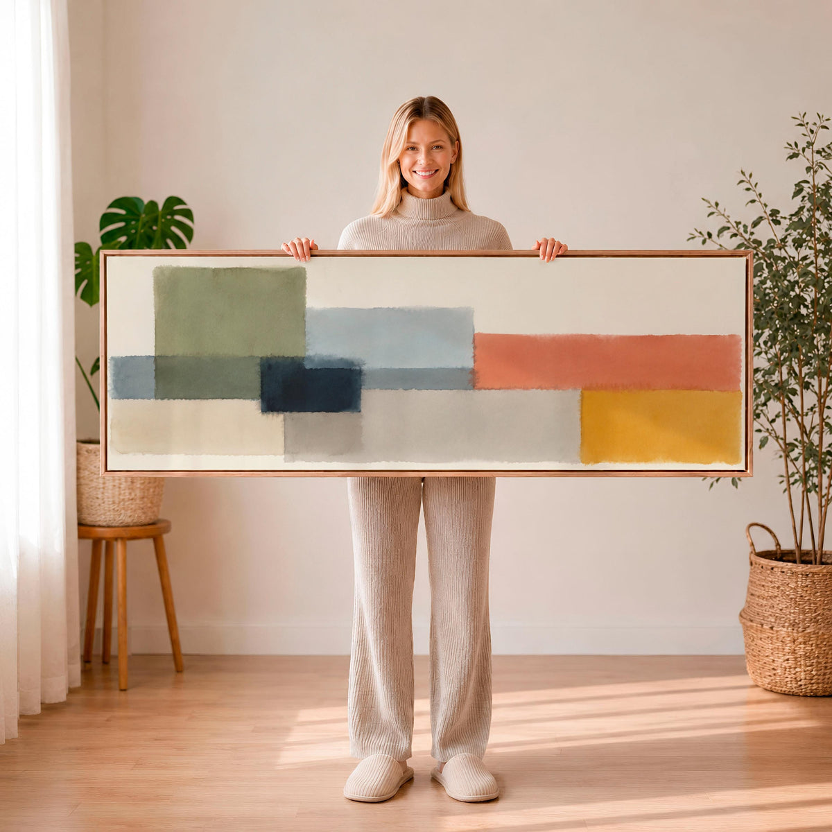 Mark Rothko Style Wall Art, Large Horizontal Framed Canvas Print for Entryway, Colorful Abstract Decor,  ART485