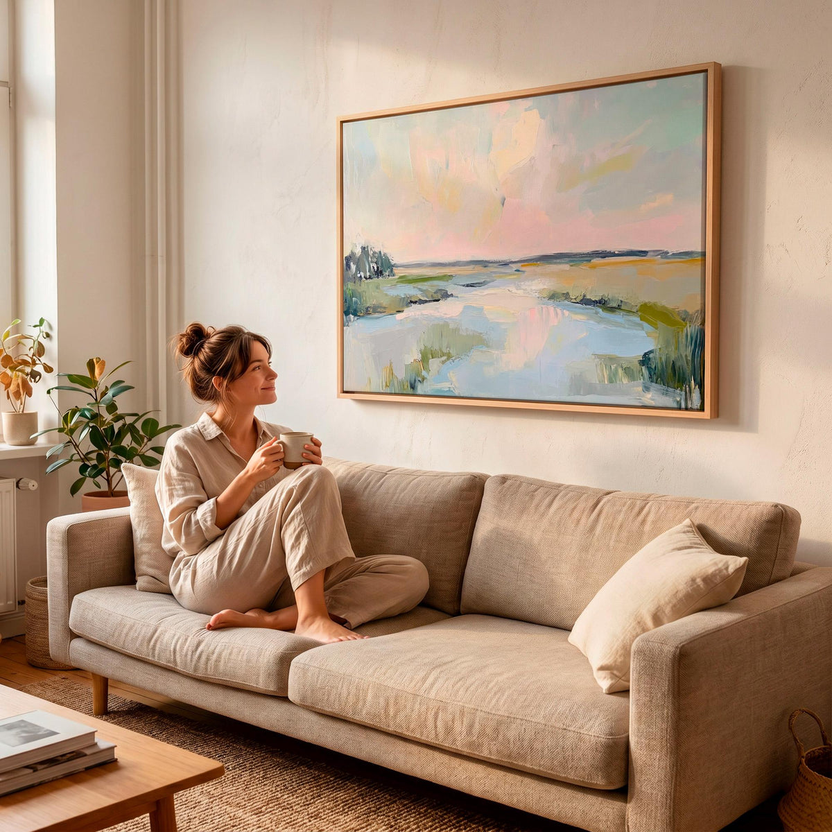 Lowcountry Marsh Fine Art Print, Elegant Coastal Landscape Painting, Thick Brushstroke Wall Art in Greens, Blues, and Su