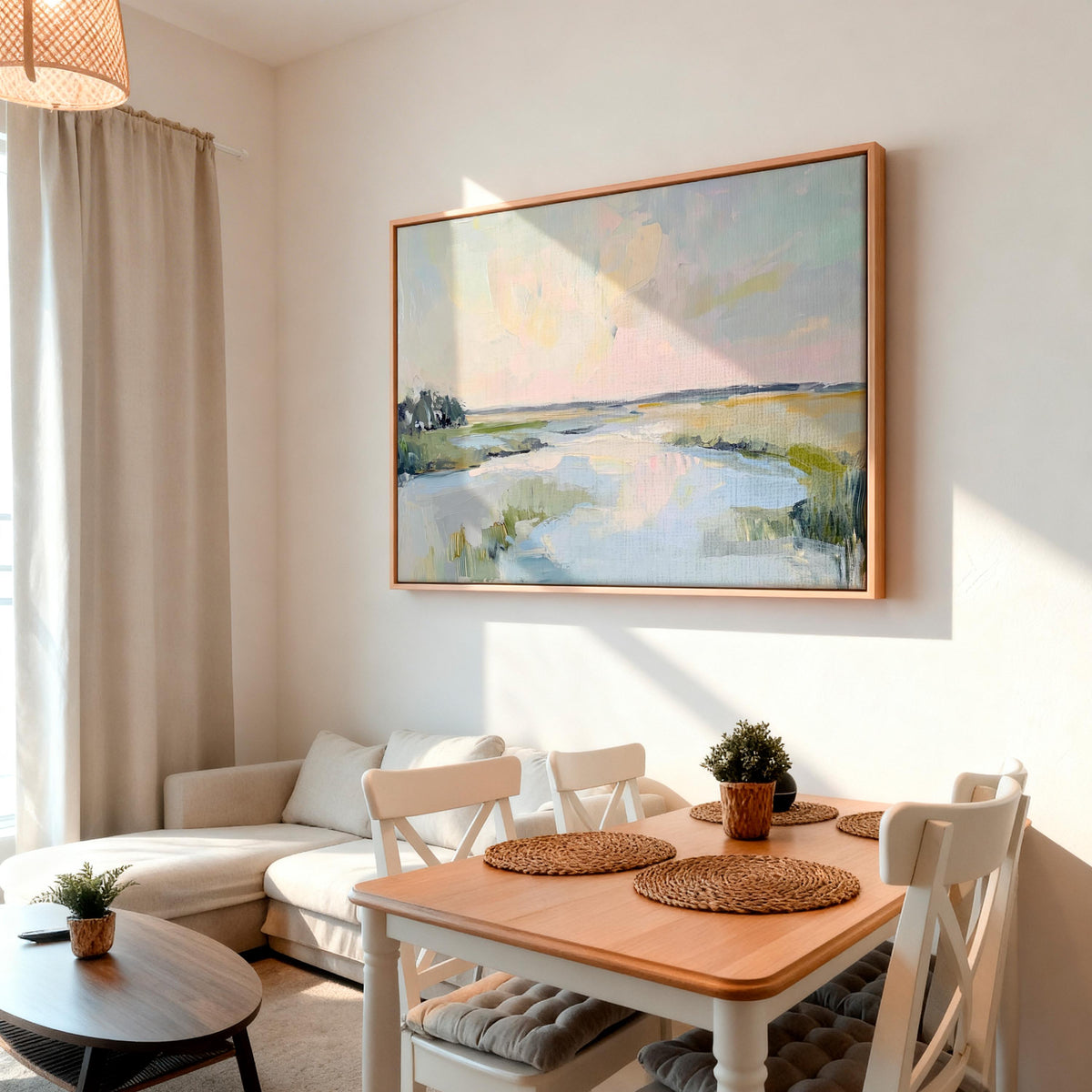 Lowcountry Marsh Fine Art Print, Elegant Coastal Landscape Painting, Thick Brushstroke Wall Art in Greens, Blues, and Su