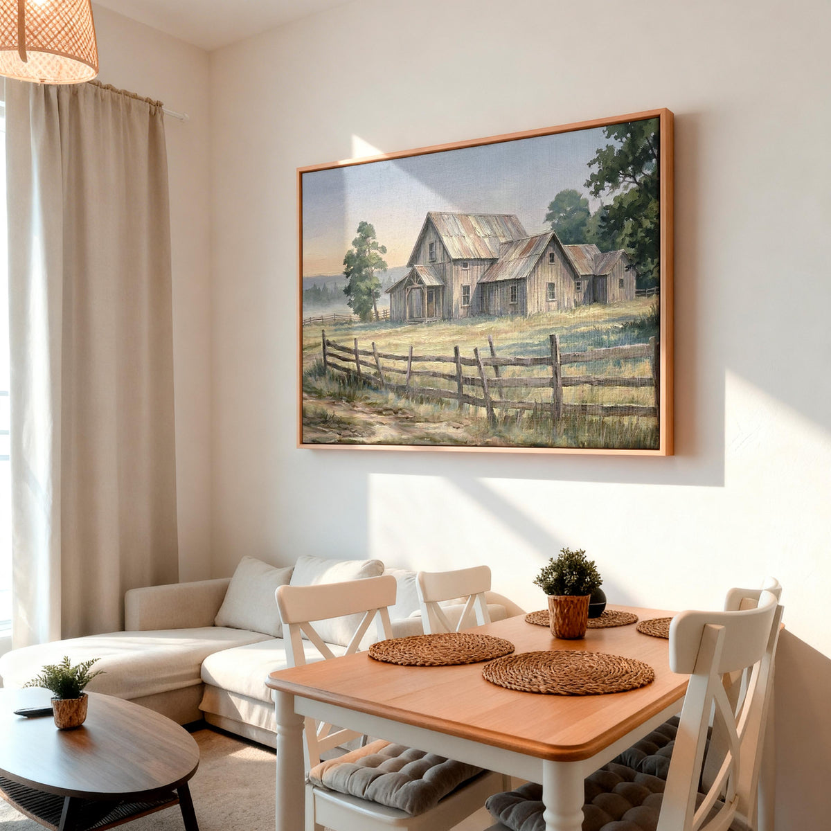 Vintage Old Barn Canvas Large Farmhouse Wall Art Print, Rustic Wood Background Painting Decor, Farmhouse Decor Earth Ton
