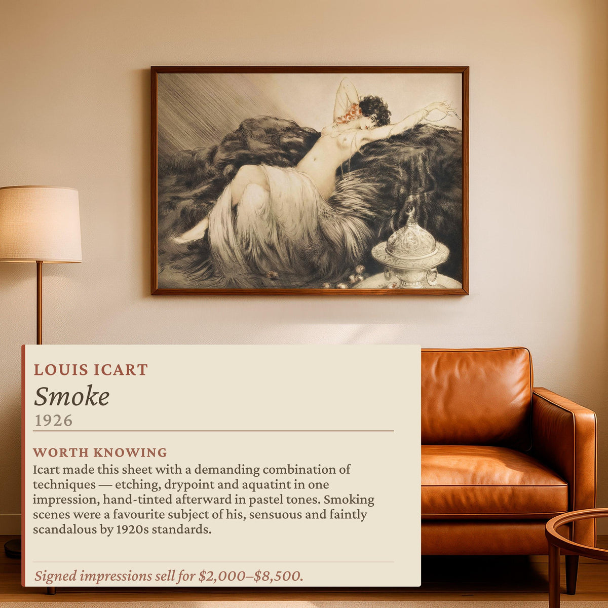 Louis Icart - Smoke. Icart art print, Poster print, Famous art, Sensual wall art, Giclee Canvas, Canvas print, Painting 
