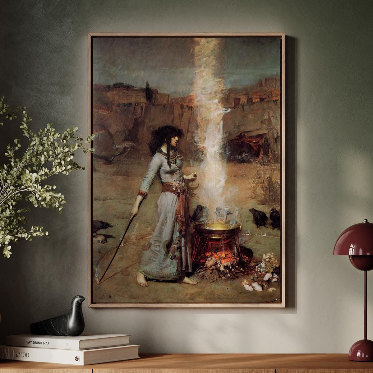 The Magic Circle Tate Britain Version - John William Waterhouse Sorceress Canvas Print, Cauldron Ritual Art, Witchy Bedr