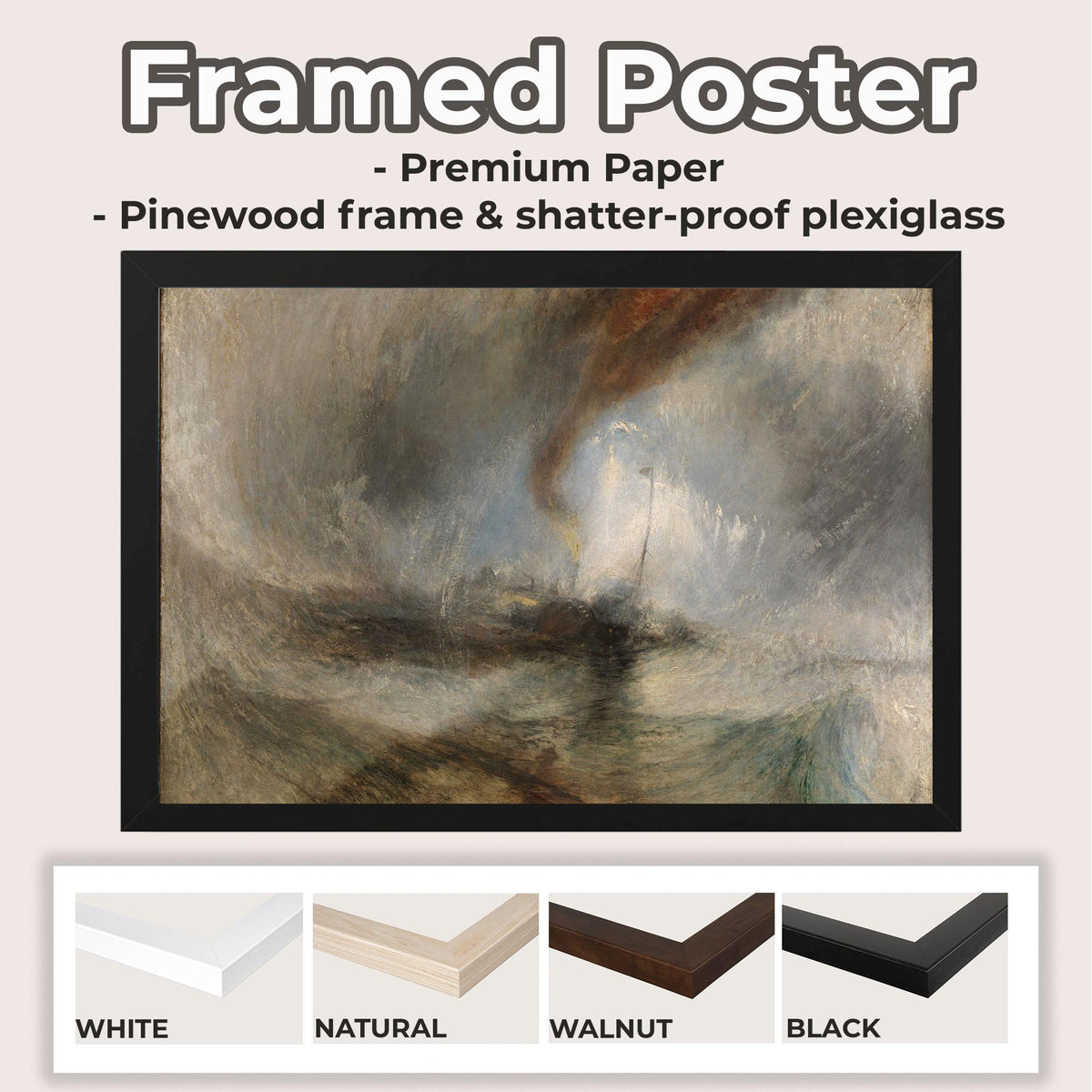 J.M.W. Turner Snow Storm - Steam-Boat off a Harbour's Mouth - Abstract Seascape Art - Framed Canvas Print - Nautical