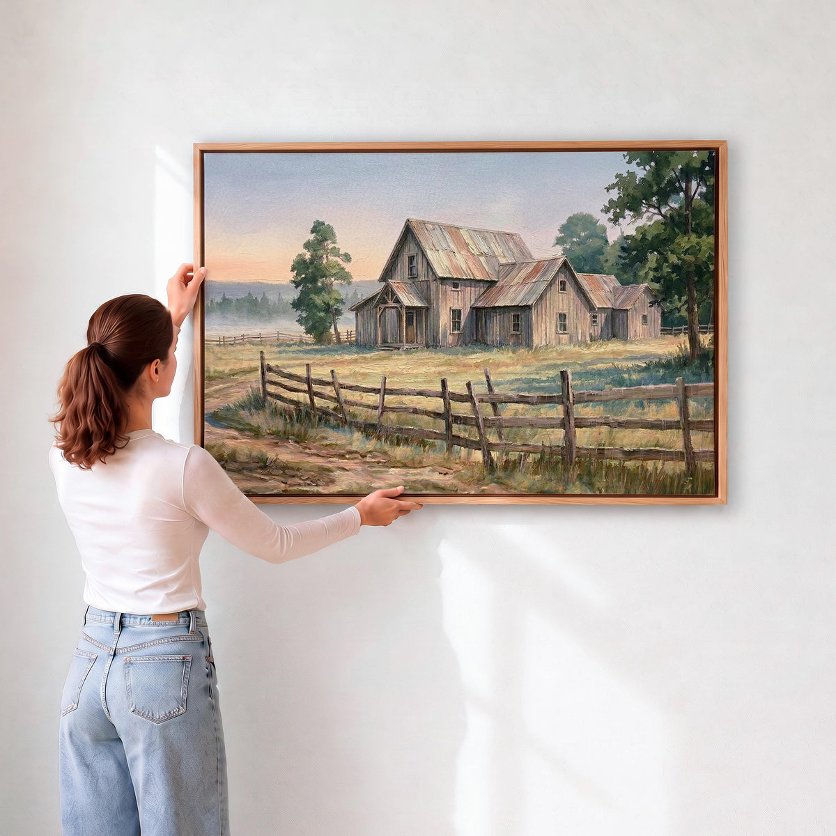 Vintage Old Barn Canvas Large Farmhouse Wall Art Print, Rustic Wood Background Painting Decor, Farmhouse Decor Earth Ton
