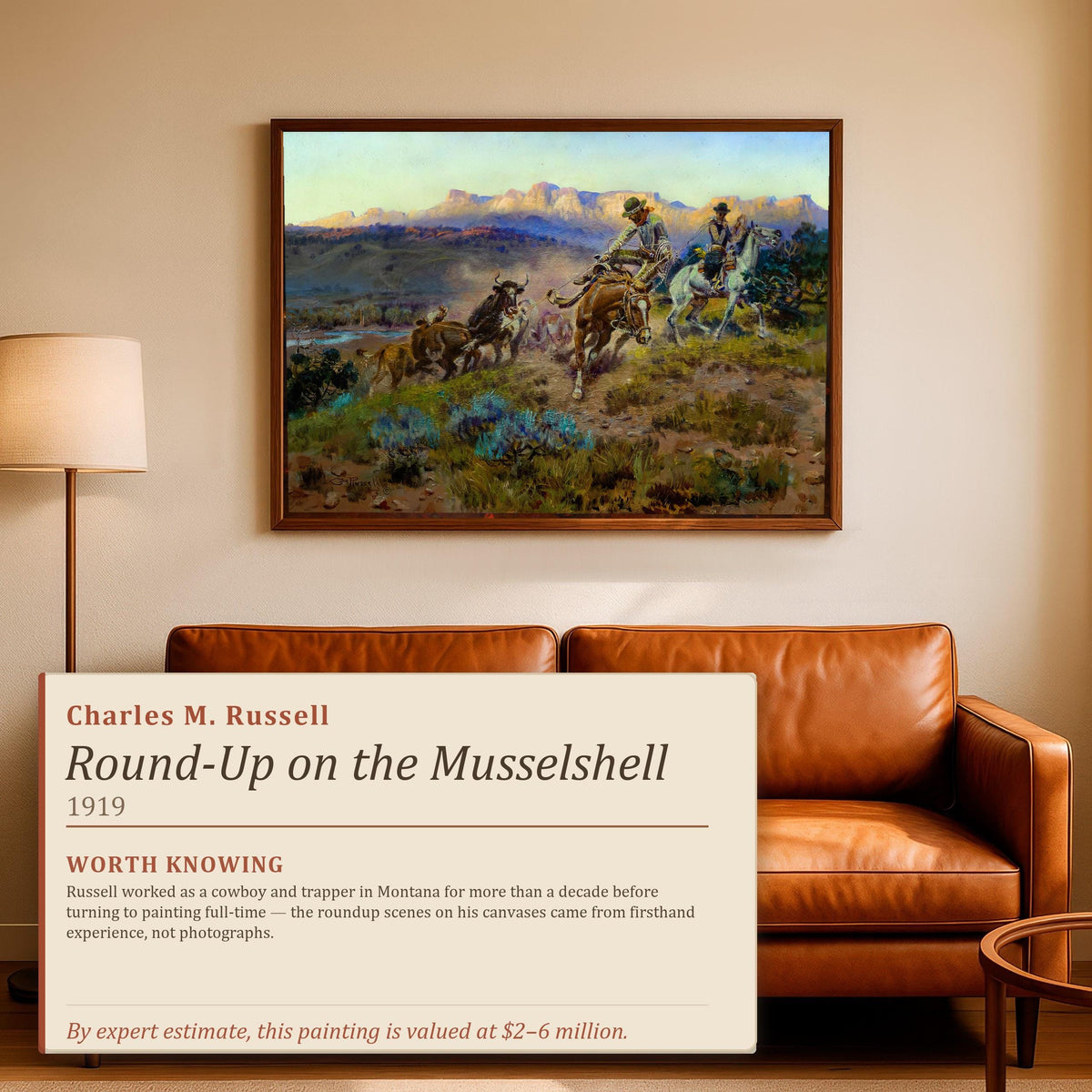 Round-Up on the Musselshell – Western Cowboy Scene by Charles M. Russell – Vintage American West Art Print for Rustic Wa