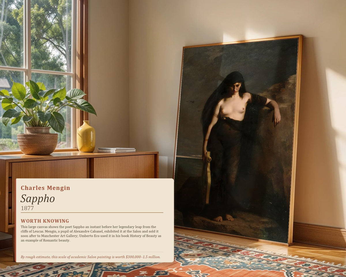 Charles Mengin - Sappho. Death of Sappho, Dark wall art, Living room decor, Mystical Women, Sappho art print, Large wall