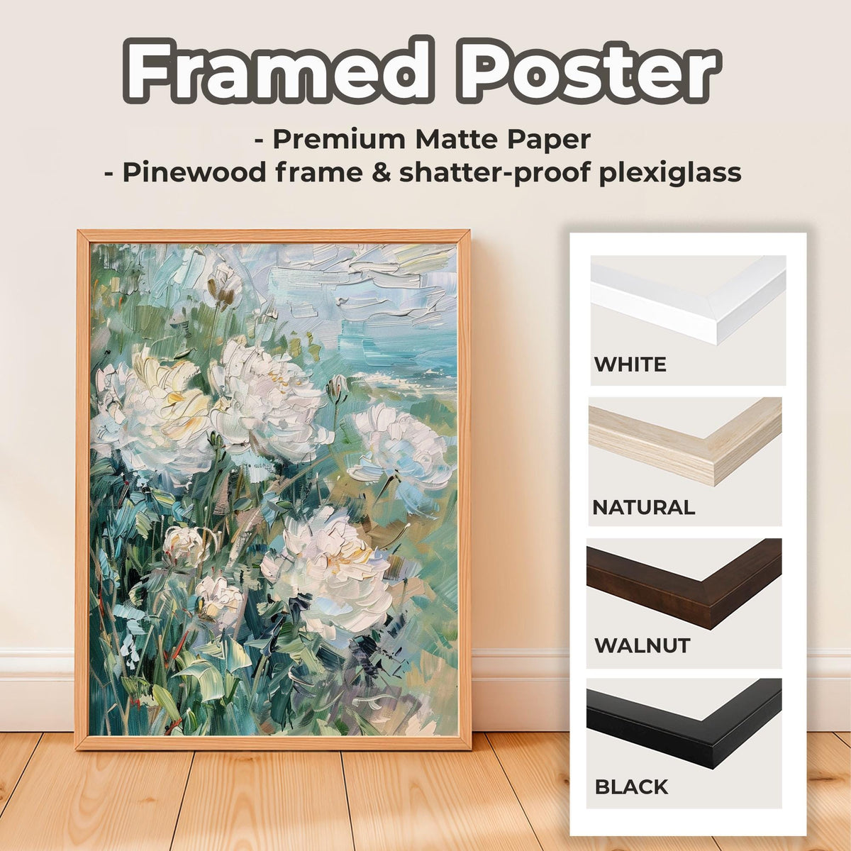 Framed Cotton Canvas Vintage Floral Art, Botanical Still Life Wall Decor, Modern Living Room Large Art Print, ART170