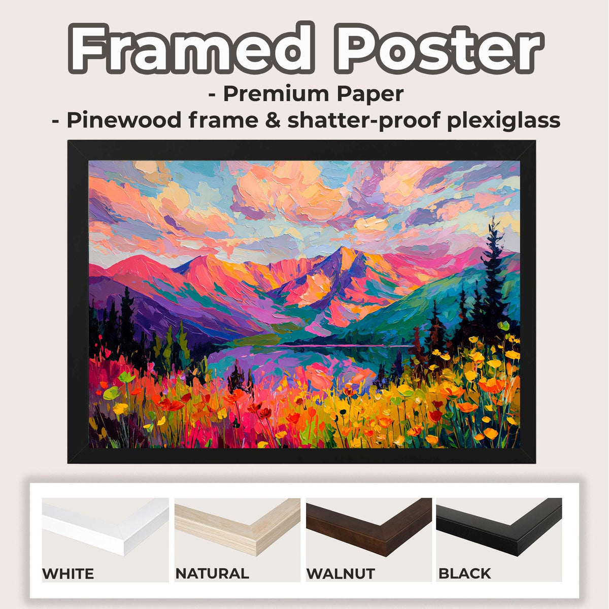 Rocky Mountains Wildflower Field Print, Abstract Mountain Canvas, Impressionist Floral Wall Art, ART294