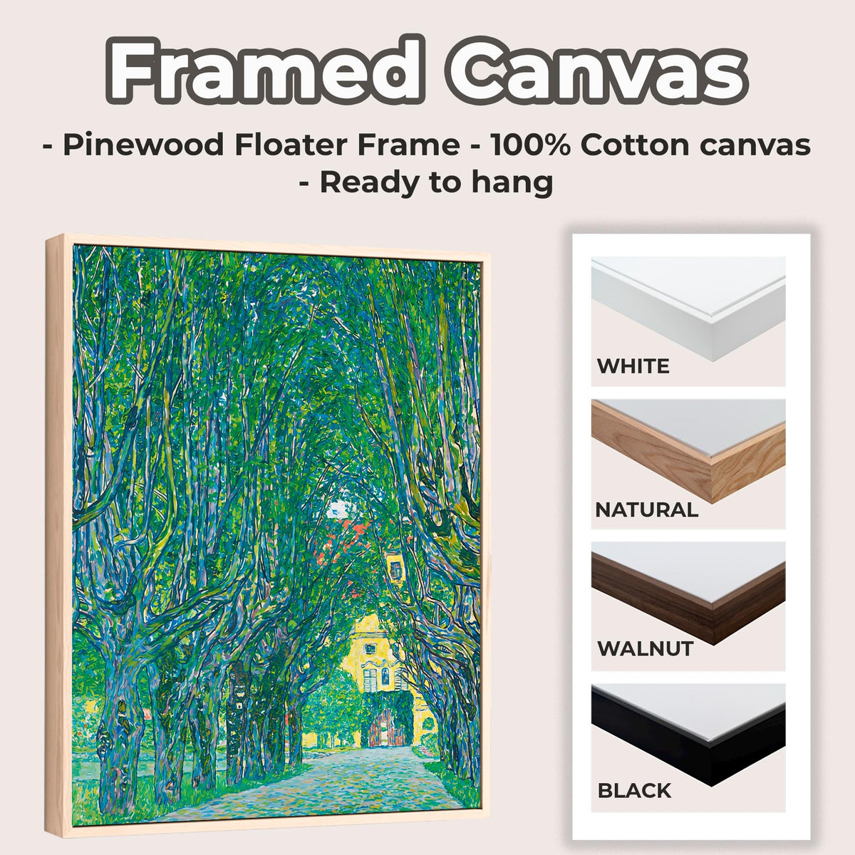 Gustav Klimt, Avenue to Schloss Kammer - green landscape wall art, framed canvas print, vintage art, minimalist decor, g