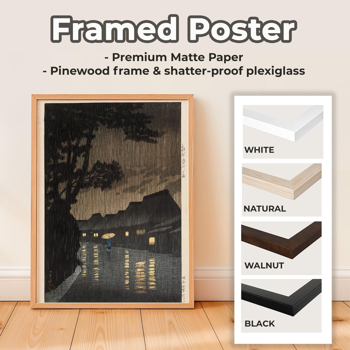 Kawase Hasui - Rain At Maekawa Soshu - Landscape Poster, Vintage Style Decor, Japandi Print, Canvas Wall Art for Living 