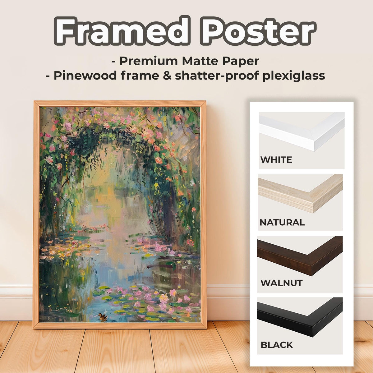 Monet Style Pastel Oil Painting Print, French Country Floral Wall Decor, Impressionist Water Lily Vintage Art, ART214