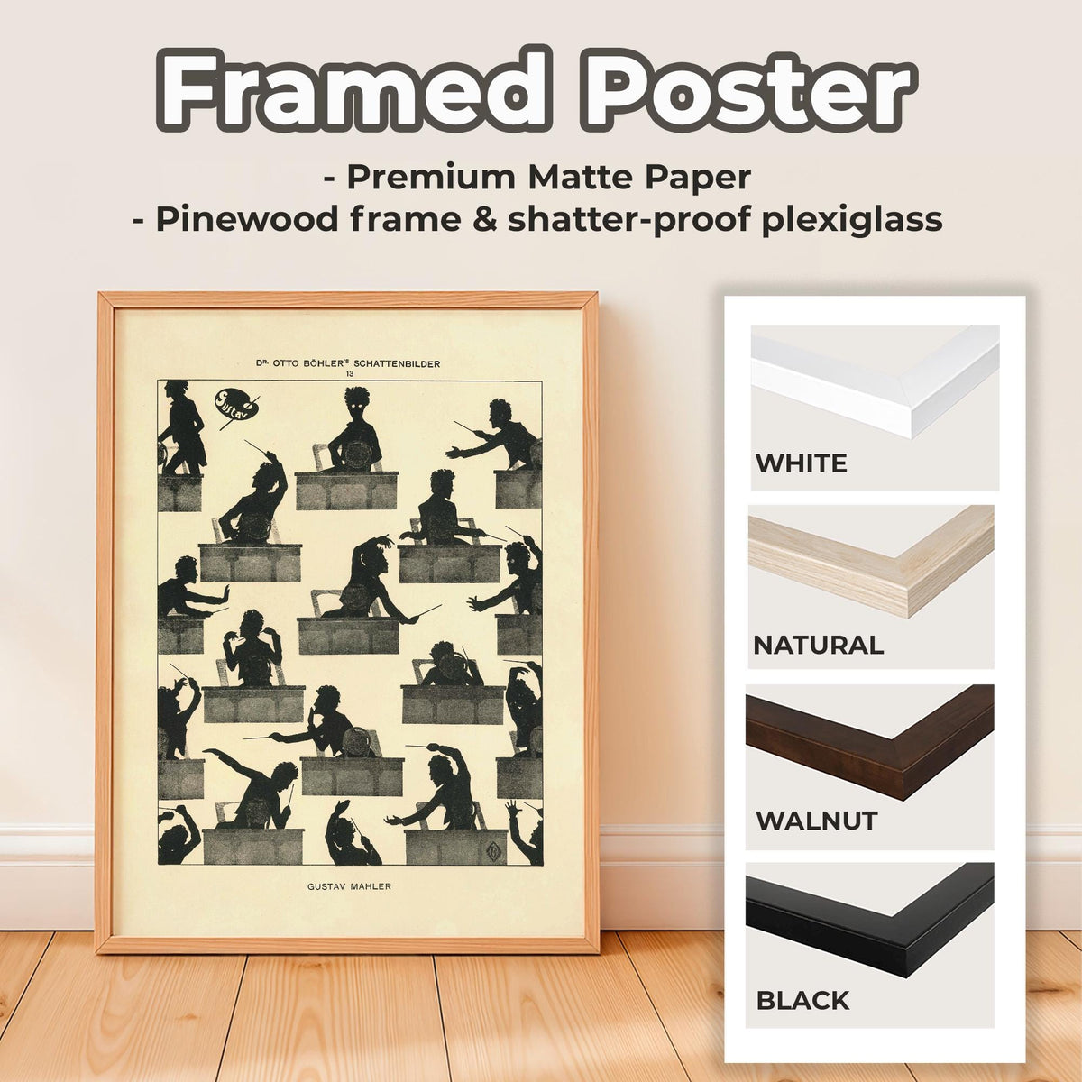 Otto Böhler, Gustav Mahler Silhouette (1914) - Composer Portrait Print, Conducting Vignette, Decorative Wall Art