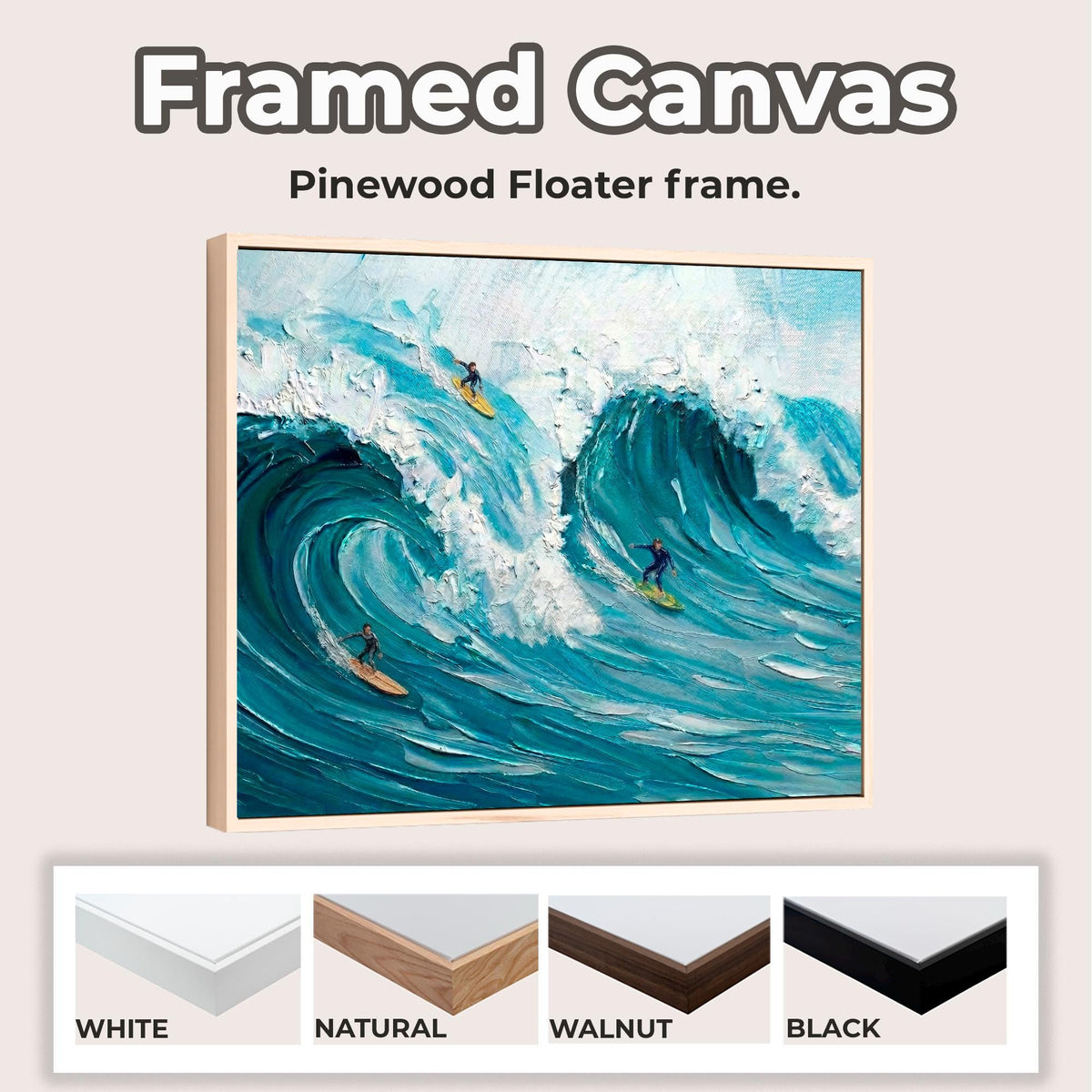 Frame Happy Coast Painting Custom Swimming Surfing Texture Wall Art, Personalized Summer Coastal Crowds Shore Painting G