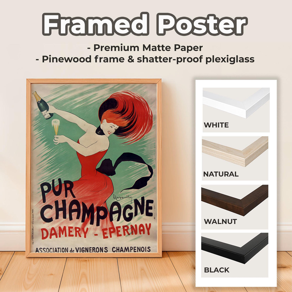 Leonetto Cappiello, Pur Champagne - Vintage French Poster, Champagne Wall Art, Retro Advertising Print, Bar Decor